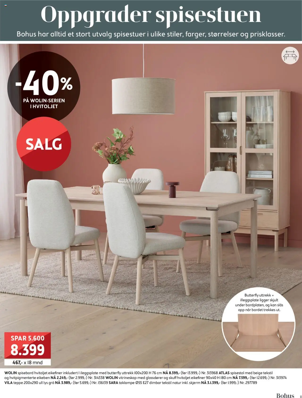 {H1} | Side: 11 | Produkter: Taklampe, Spisestol, Vitrineskap, Lys