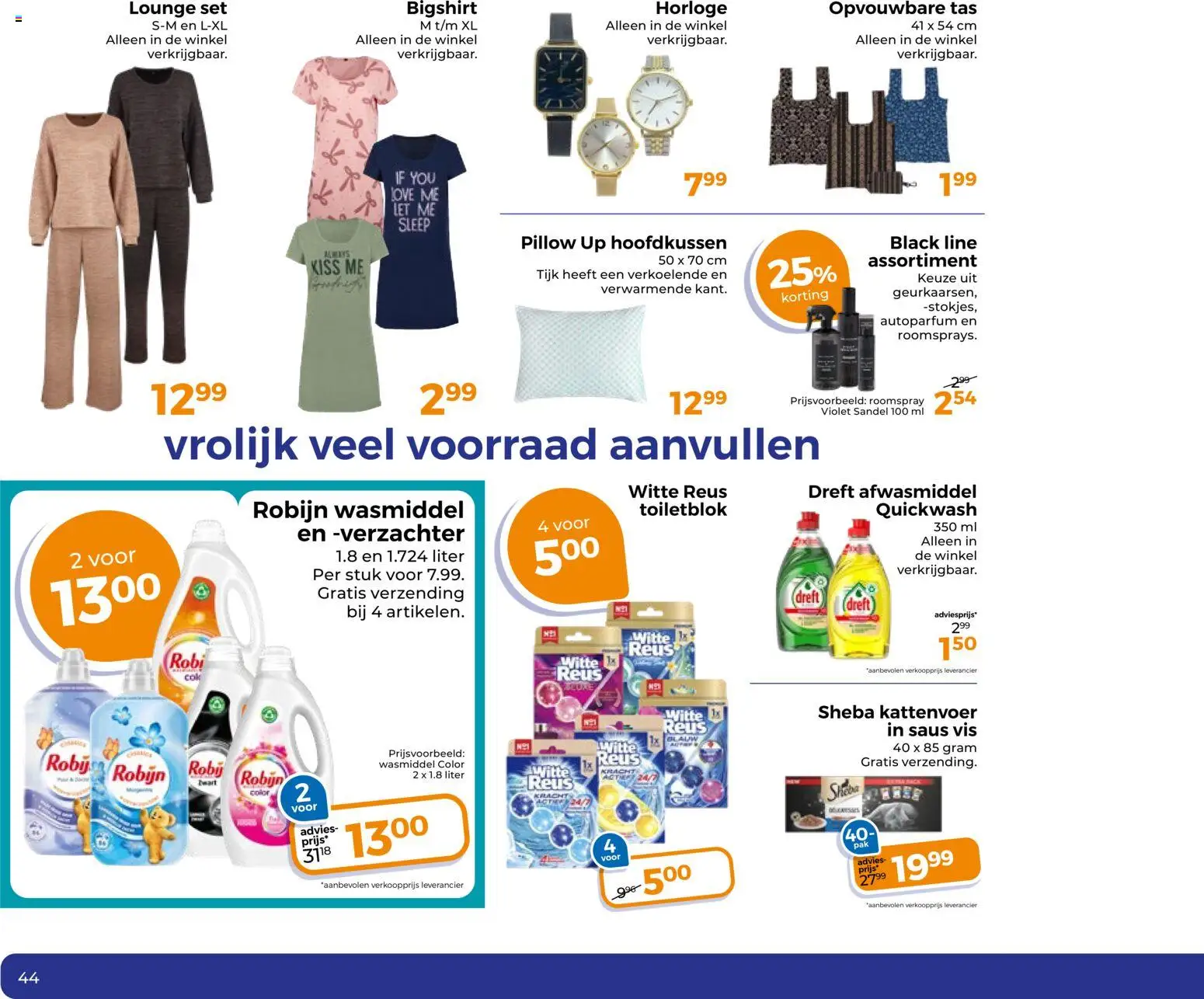 {H1} | Pagina: 44 | Producten: Wasmiddel, Robijn, Vis, Horloge