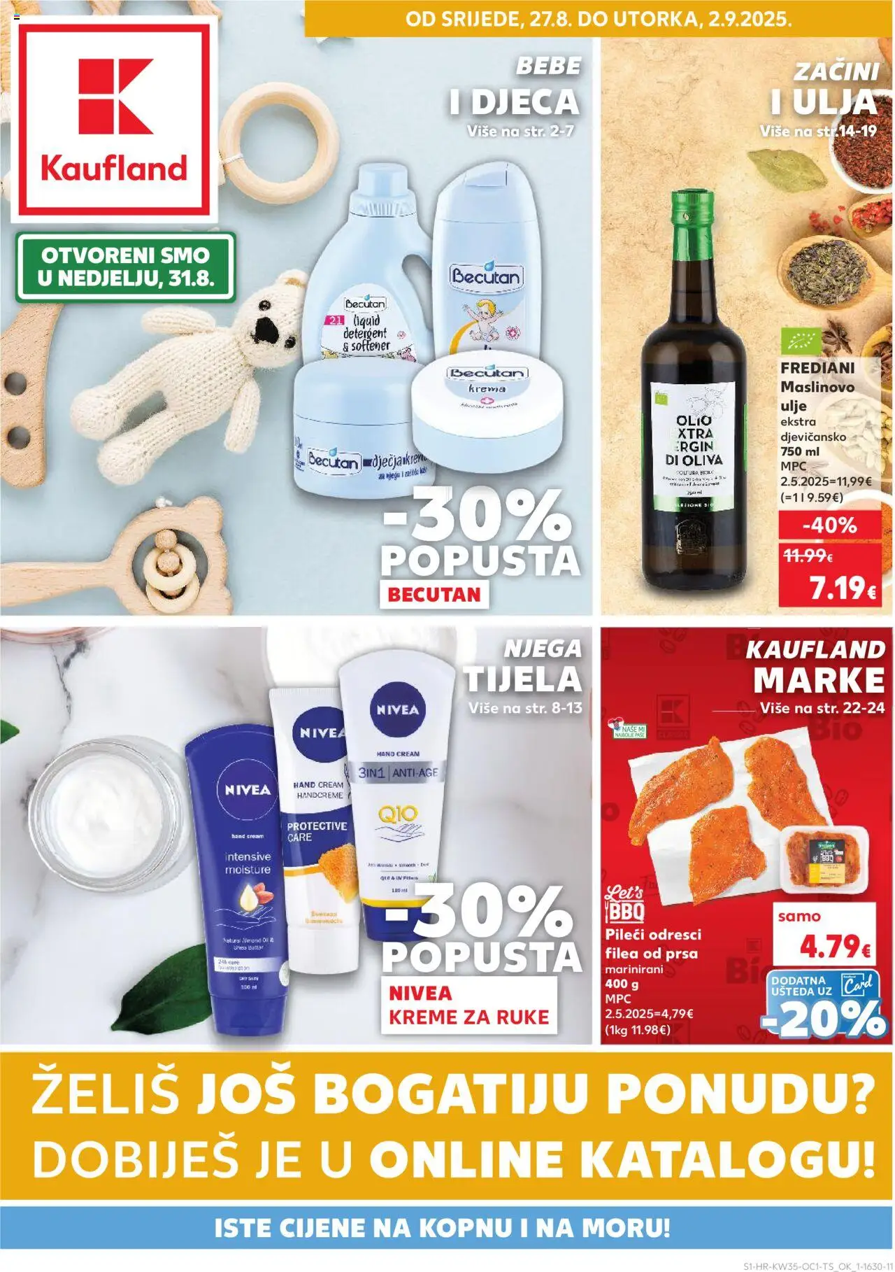 Kaufland katalog | vrijedi od 27.08.2025 | Stranica: 1 | Proizvodi: Maslinovo ulje, Krema, Začini, Nivea
