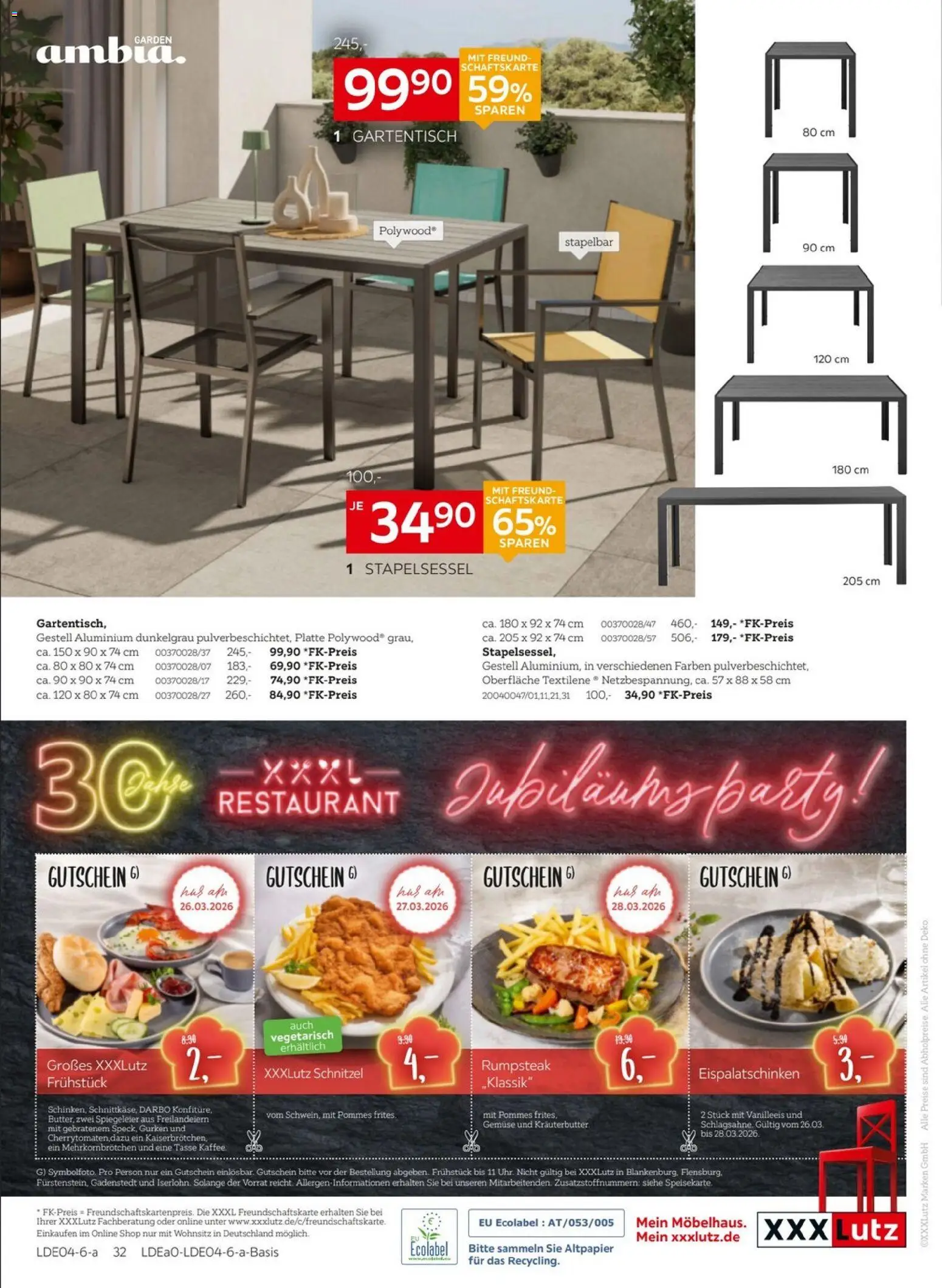 XXXL Lutz Nr. 1 beim Preis 30 Jahre – gültig ab 22.03.2026 | Seite: 46 | Produkte: Pommes, Kräuterbutter, Schnitzel, Gemüse