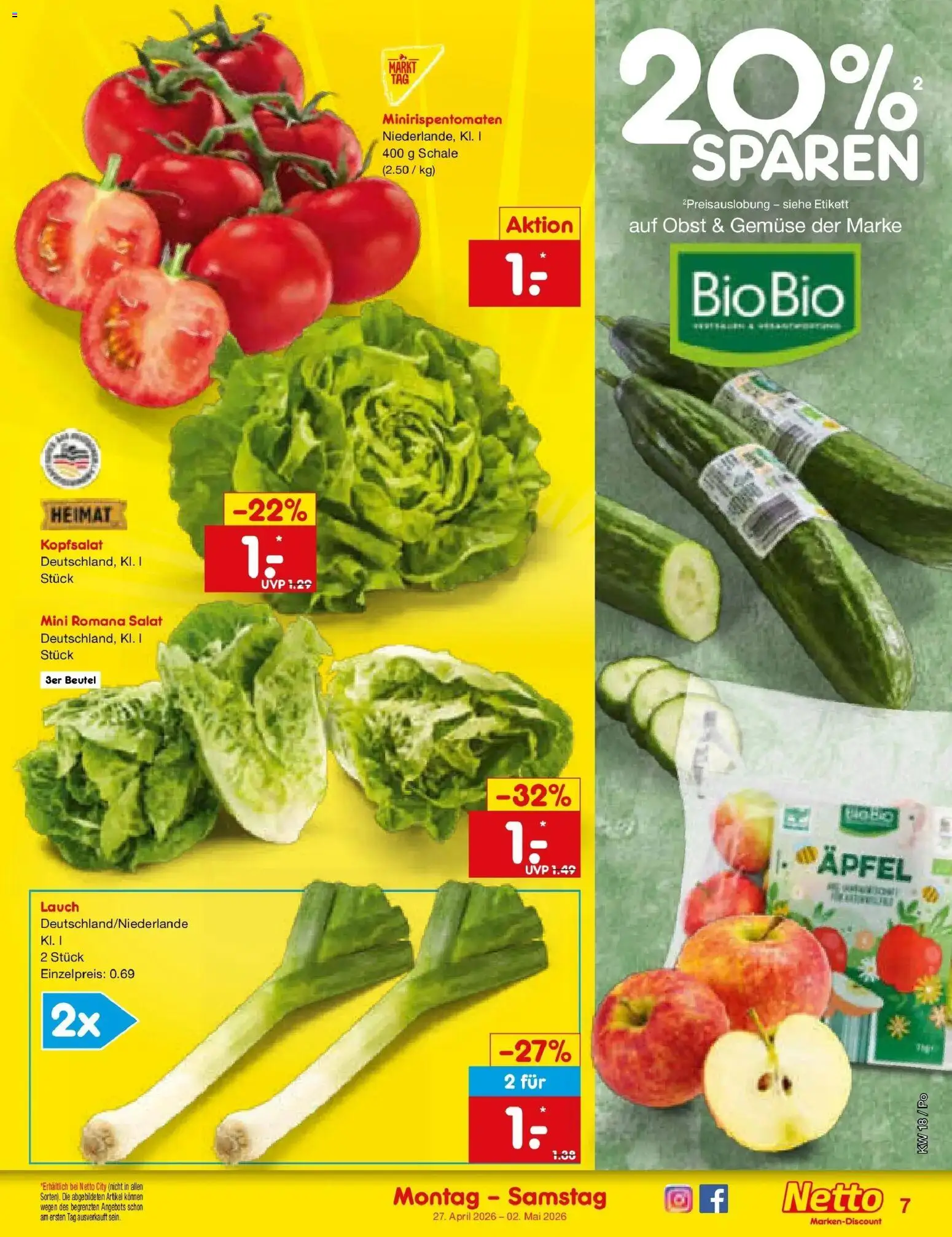 Netto Marken-Discount Prospekt Regensburg	 – gültig ab 27.04.2026 | Seite: 9 | Produkte: Äpfel, Gemüse, Obst, Salat