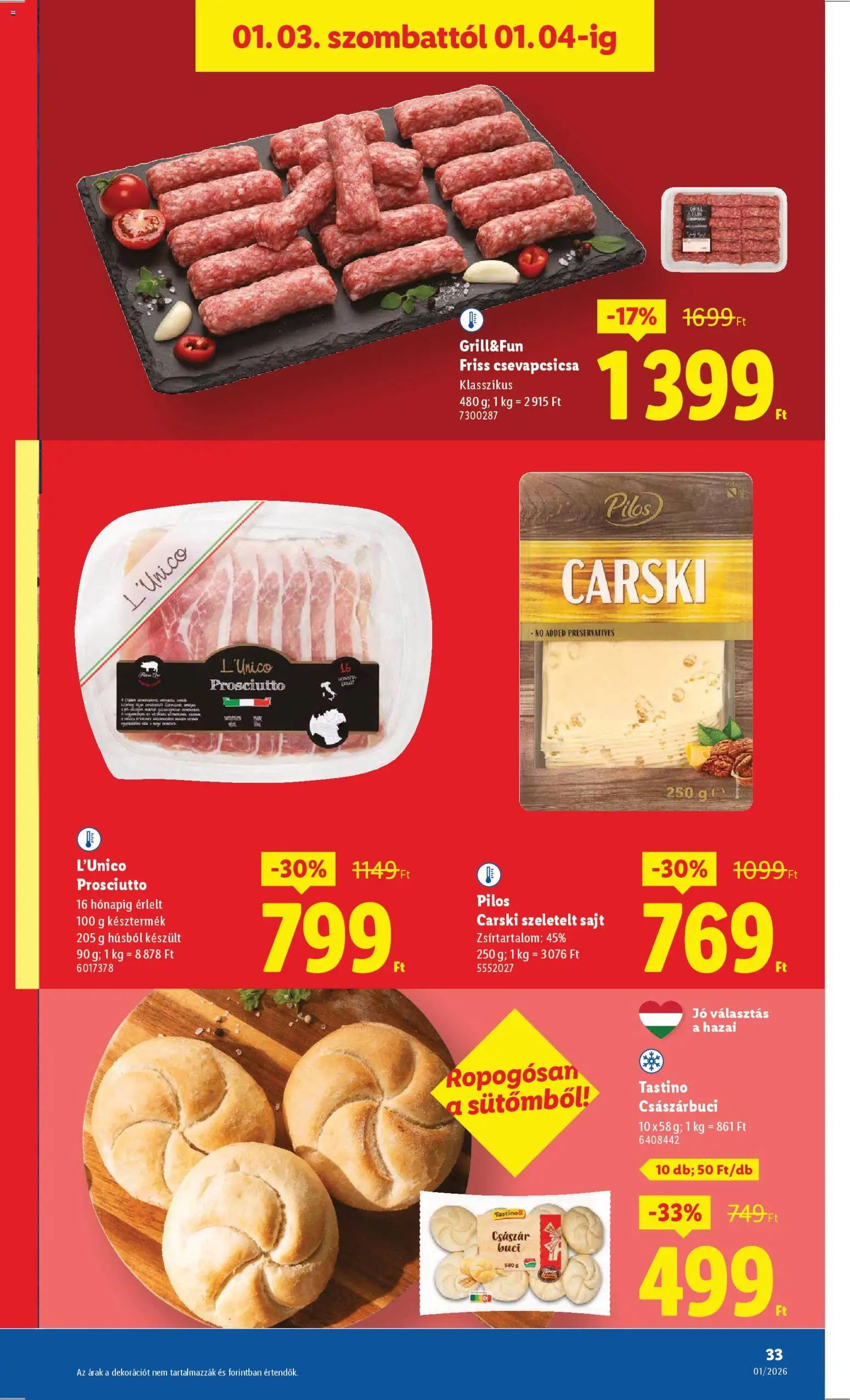 Lidl akciós ujság - amely érvényes a következő dátumtól: 02.01.2026 | Oldal: 33 | Termékek: Sajt, Szeletelt sajt