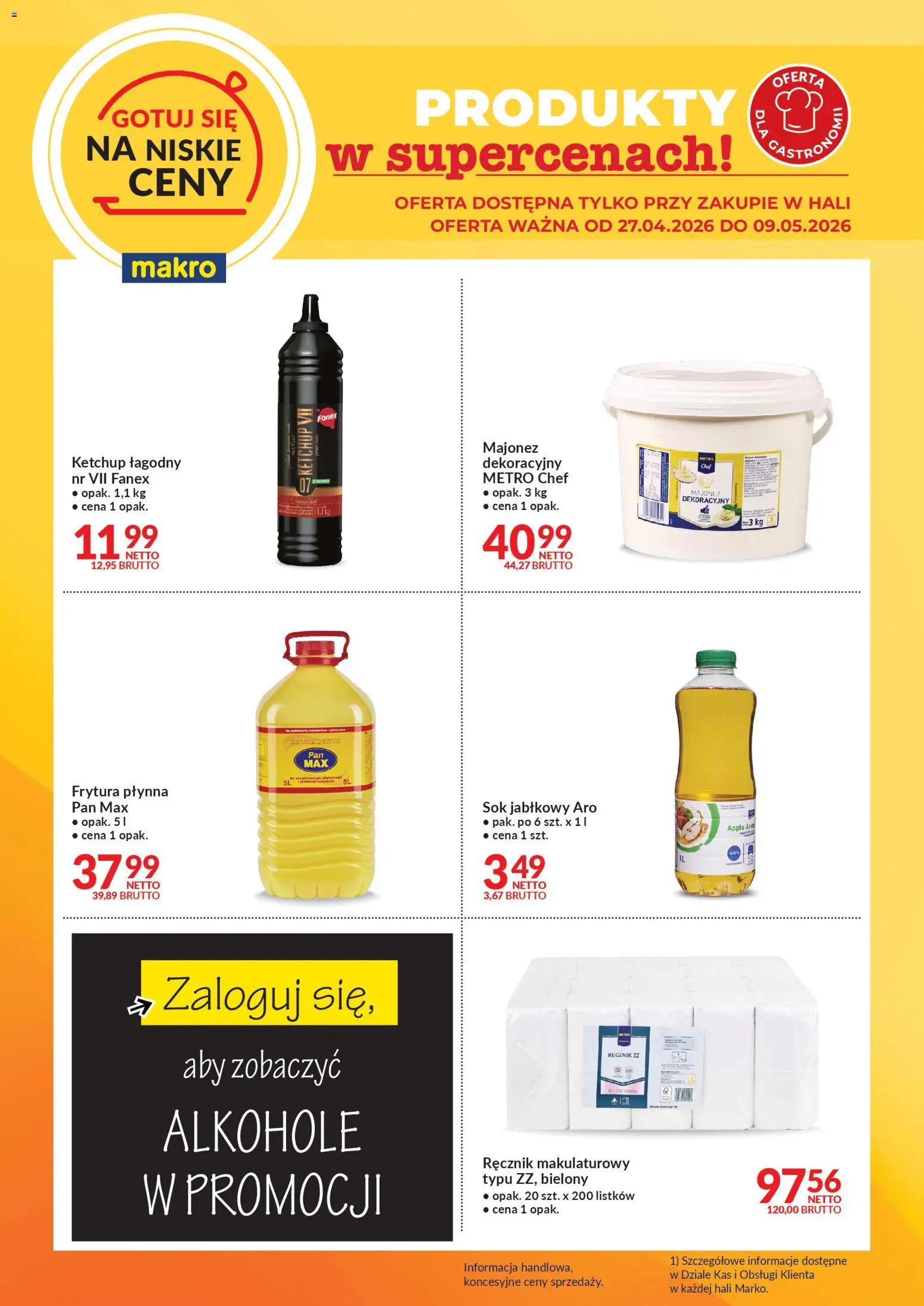 Makro gazetka - Gotuj się na niskie ceny od 27.04.2026 | Strona: 1 | Produkty: Ketchup, Frytura, Sok jabłkowy, Sok