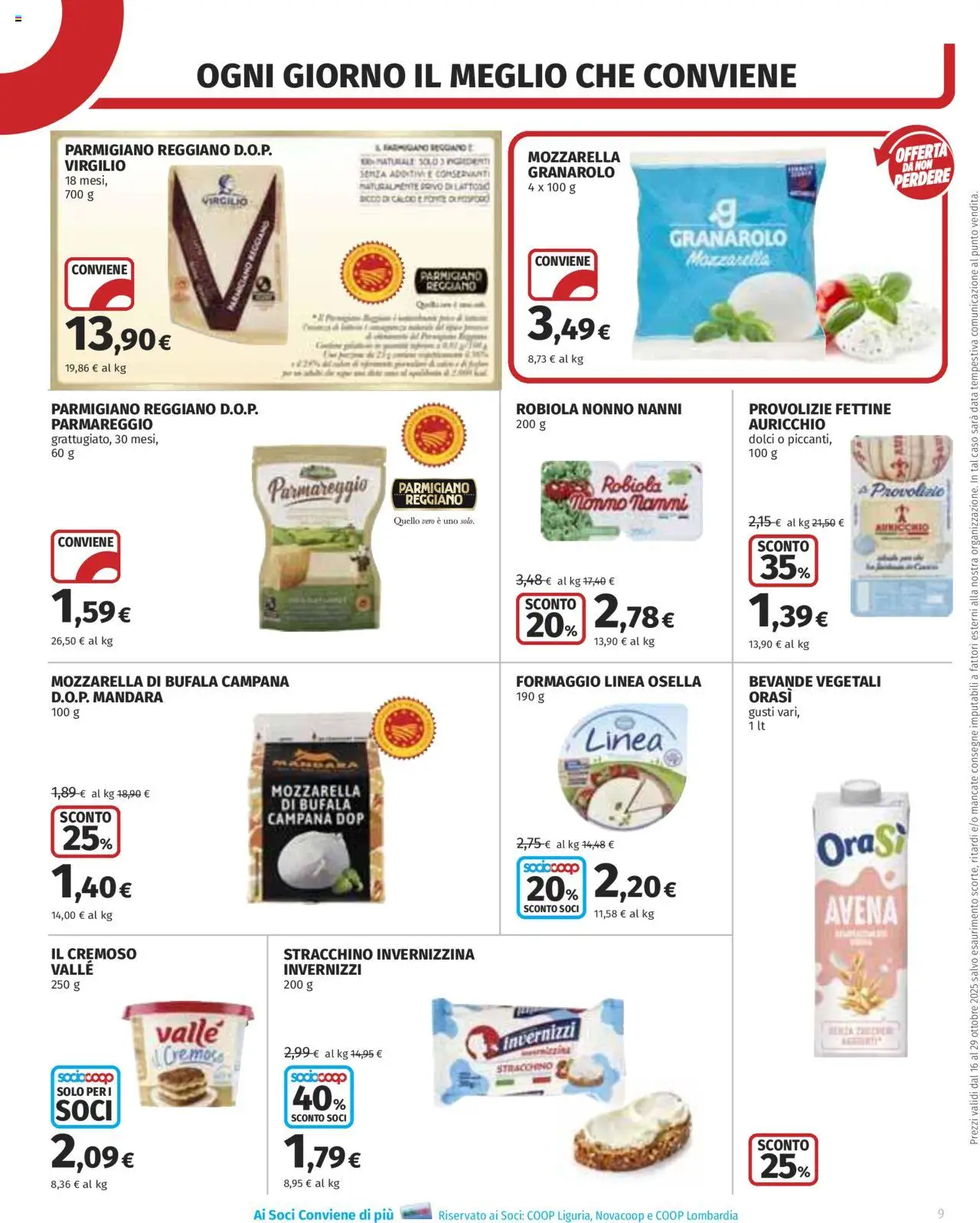 Volantino COOP del 16.10.2025 | Pagina: 9 | Prodotti: Mozzarella, Data, Parmigiano, Robiola