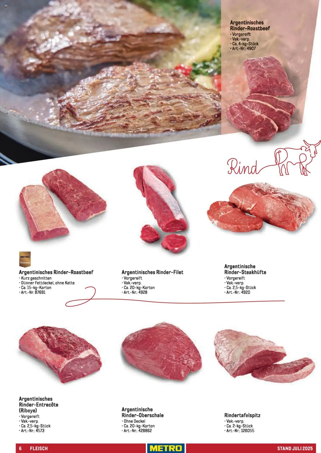Metro - Sortimentskatalog Lieferservice – gültig ab 31.07.2025 | Seite: 6 | Produkte: Rinderfilet, Fleisch