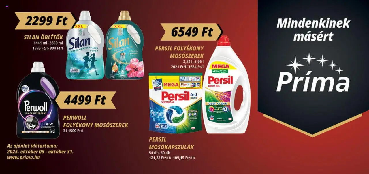 CBA Príma akciós ujság - amely érvényes a következő dátumtól: 05.10.2025 | Oldal: 4 | Termékek: Persil, Perwoll, Mosószerek