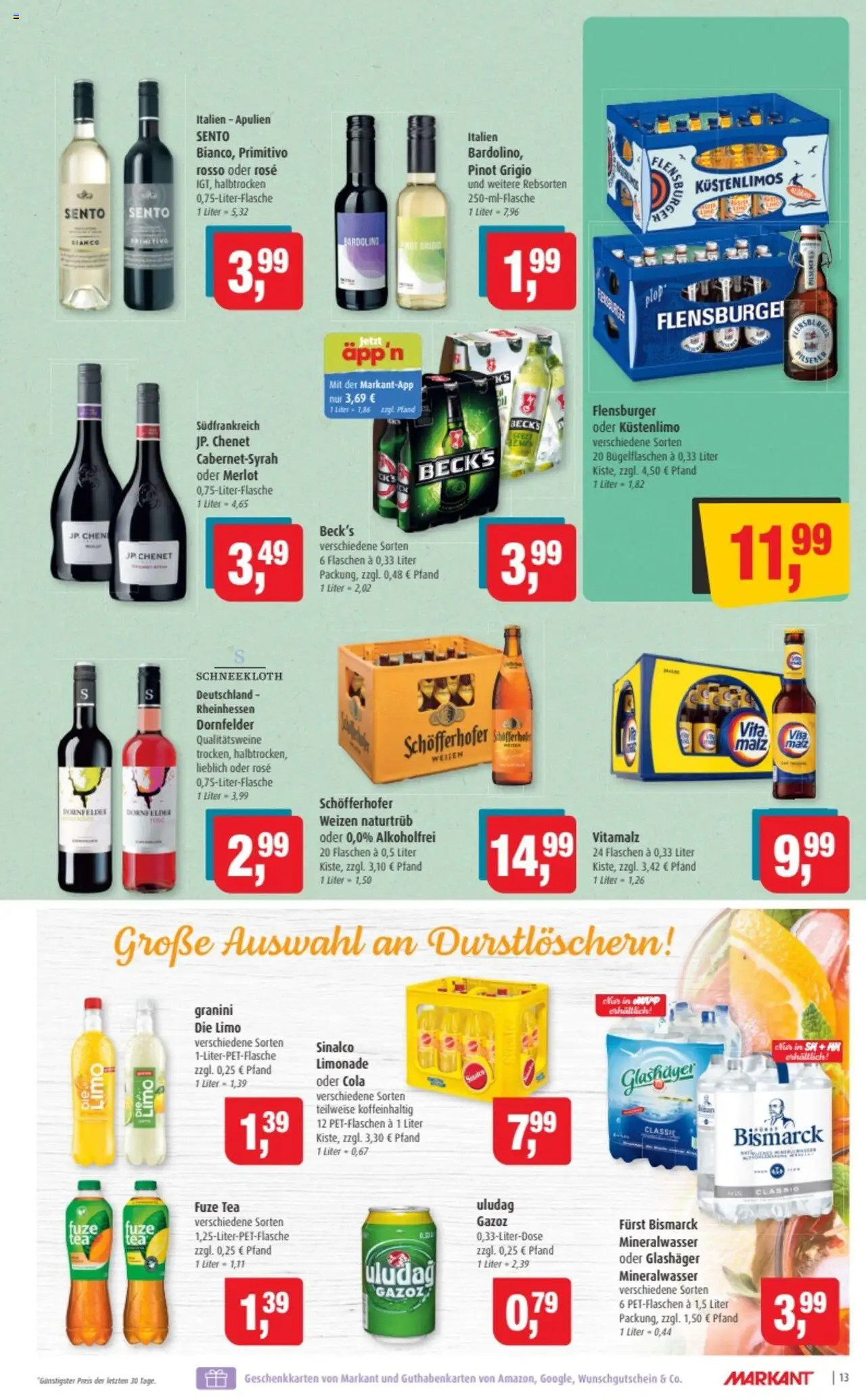 Markant Prospekt 	 – gültig ab 08.09.2025 | Seite: 13 | Produkte: Sinalco, Merlot, Flensburger, Granini
