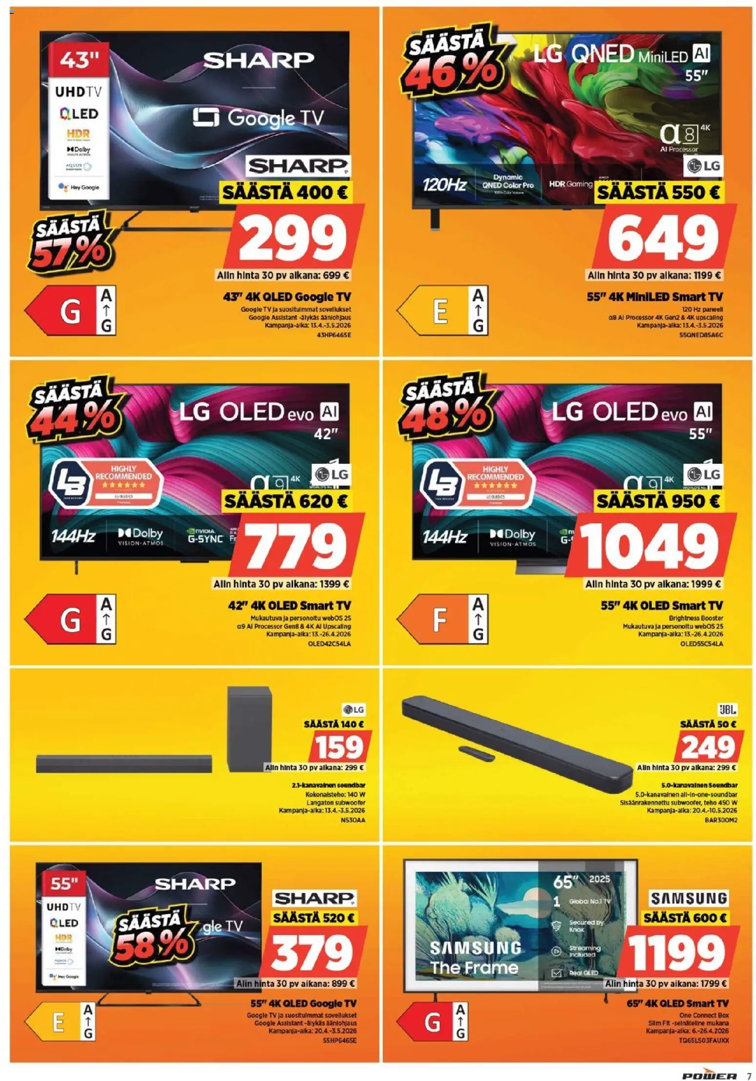 Power tarjoukset – voimassa 20.04.2026 alkaen | Sivu: 7 | Tuotteet: Soundbar, TV