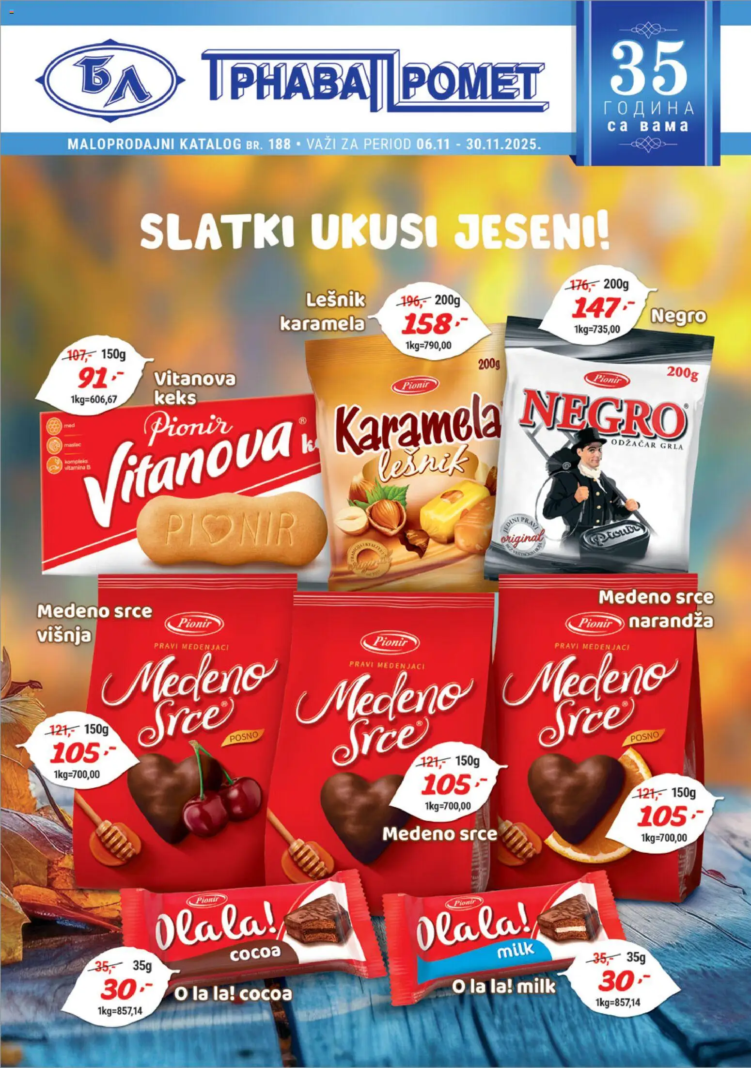 Trnava Promet katalog - važi od 06.11.2025 | Strana: 1 | Proizvode: Keks, Lešnik, Višnja, Medenjaci