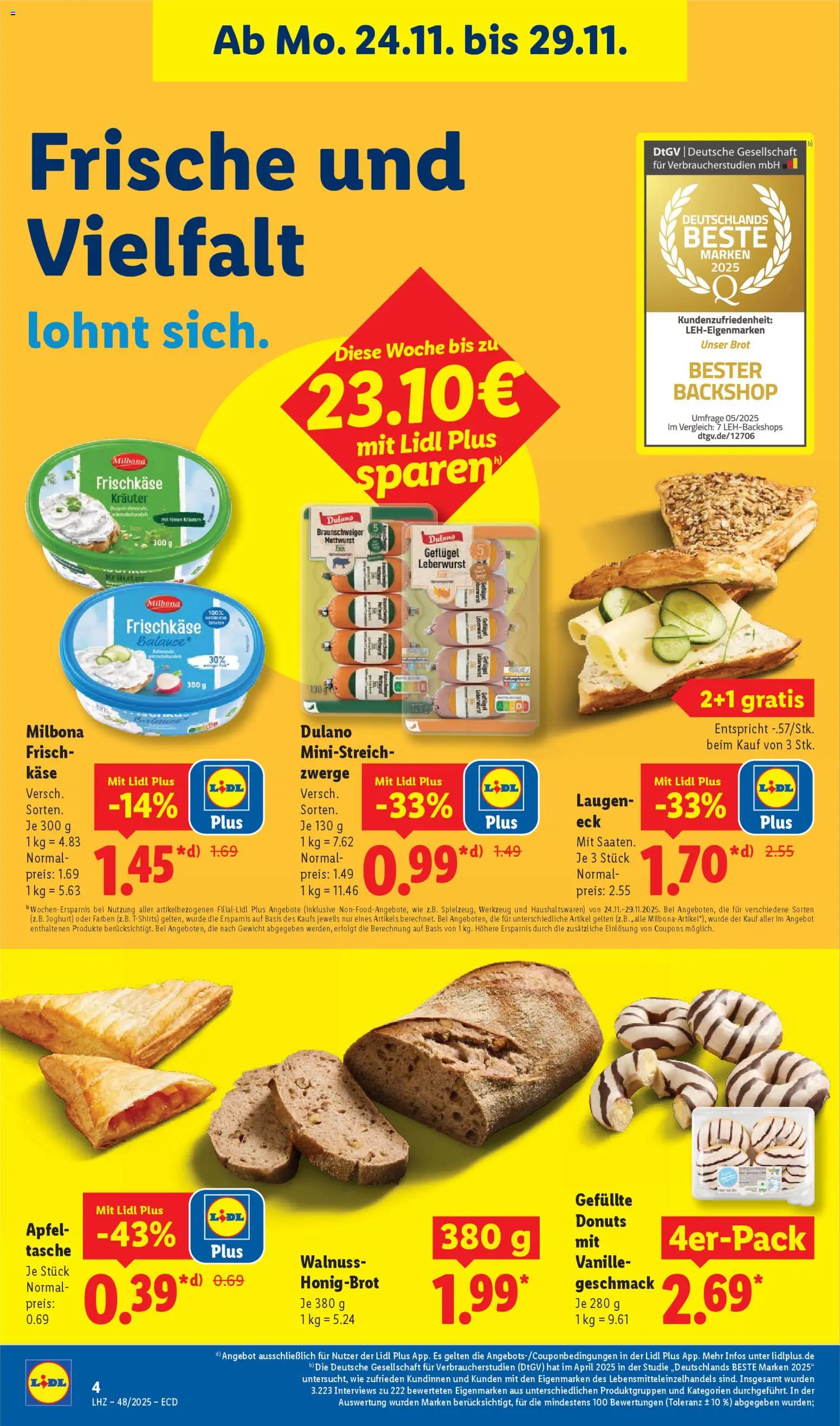 Lidl - Prospekt – gültig ab 24.11.2025 | Seite: 4 | Produkte: Gewicht, Käse, Äpfel, Frischkase