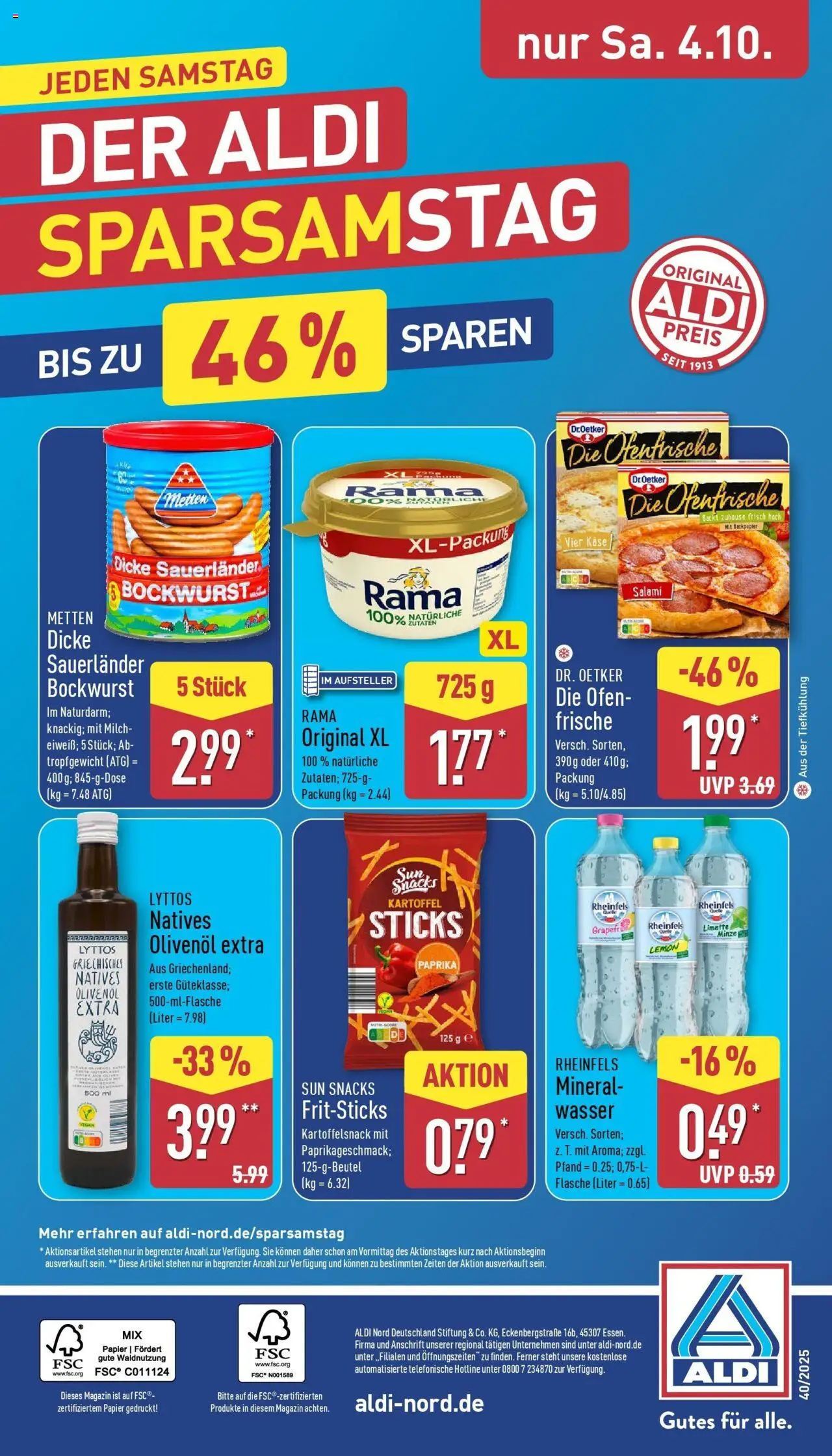Aldi - ALDI Nord: Wochenangebote – gültig ab 28.09.2025 | Seite: 34 | Produkte: Bockwurst, Rama, Wasser, Limette