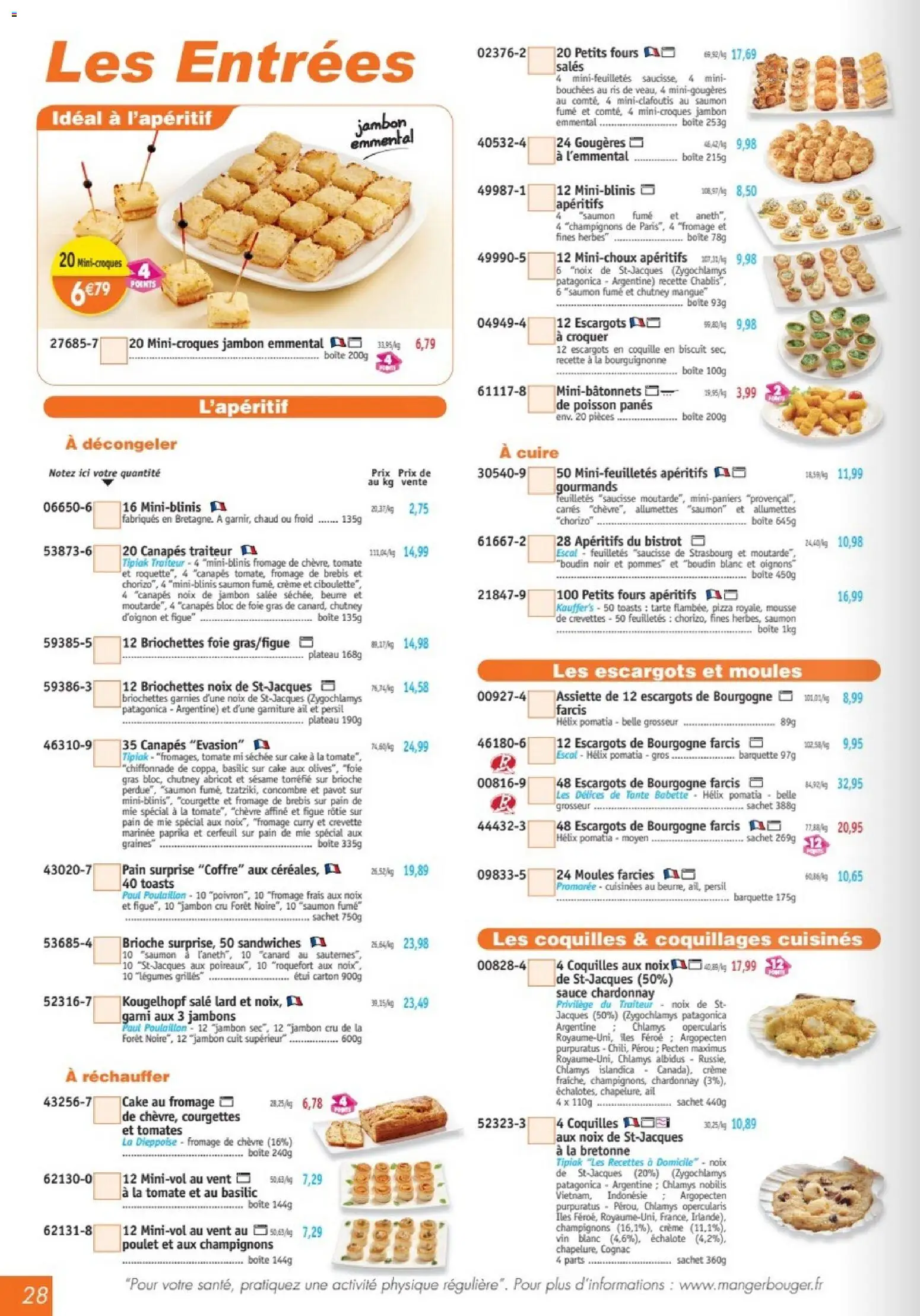 {H1} | Page: 28 | Produits: Escargots, Emmental, Beurre, Pommes