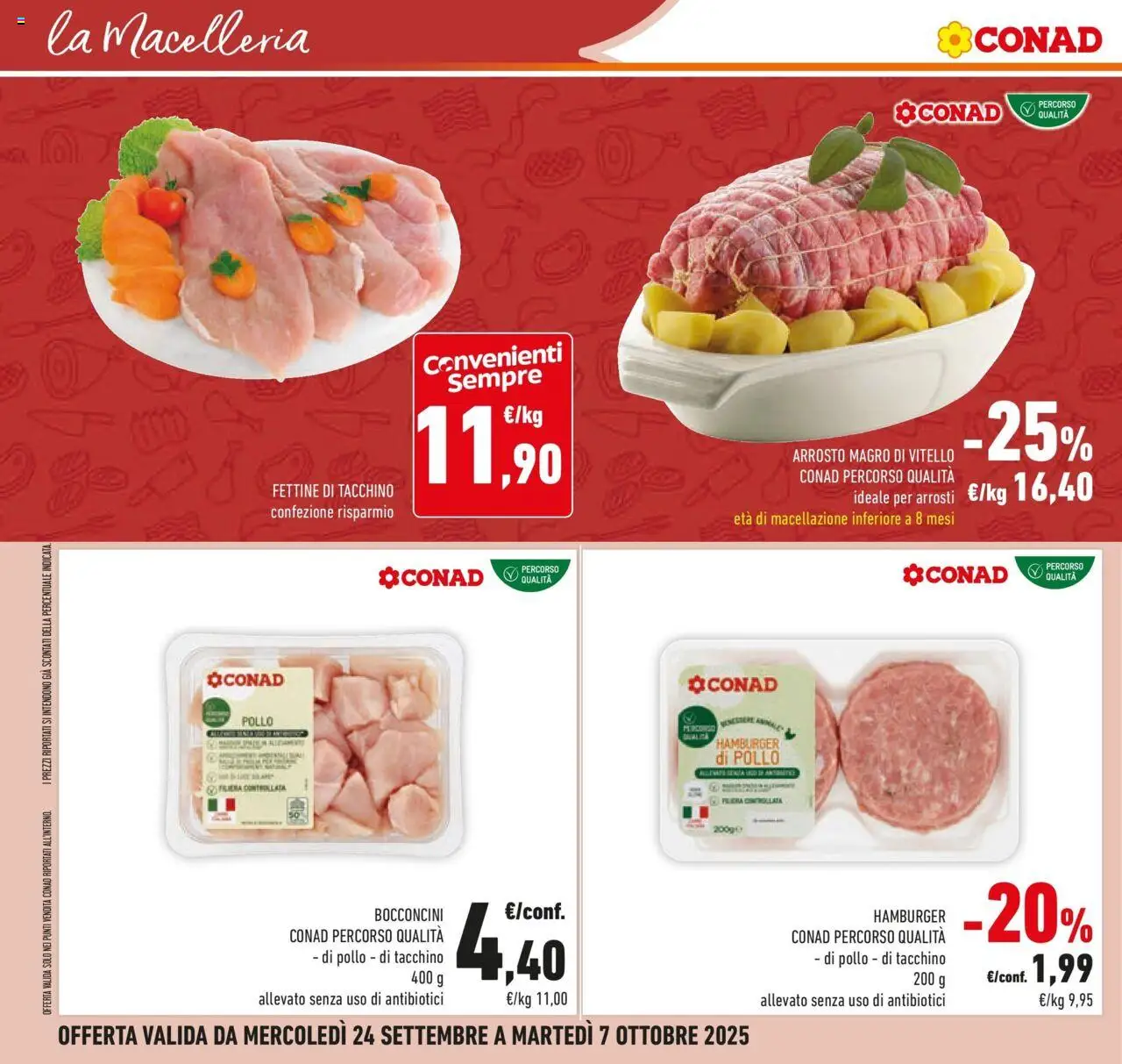 Volantino Conad del 23.09.2025 | Pagina: 14 | Prodotti: Arrosto, Tacchino, Vitello, Hamburger