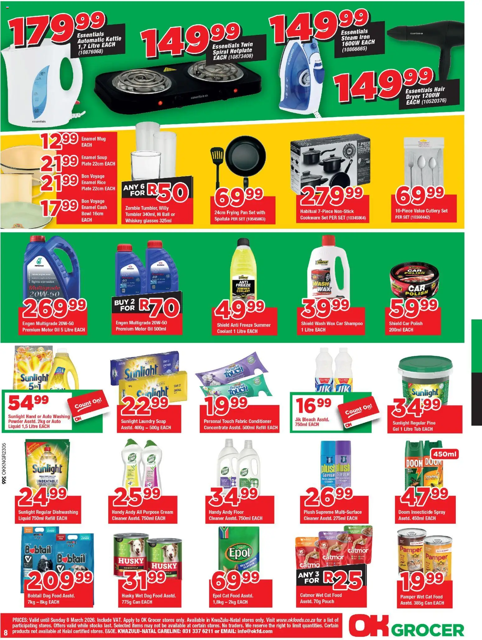 New OK Foods catalogue – valid from 25.02.2026 | Page: 8 | Products: Cream, Whiskey, Soap, Dog food