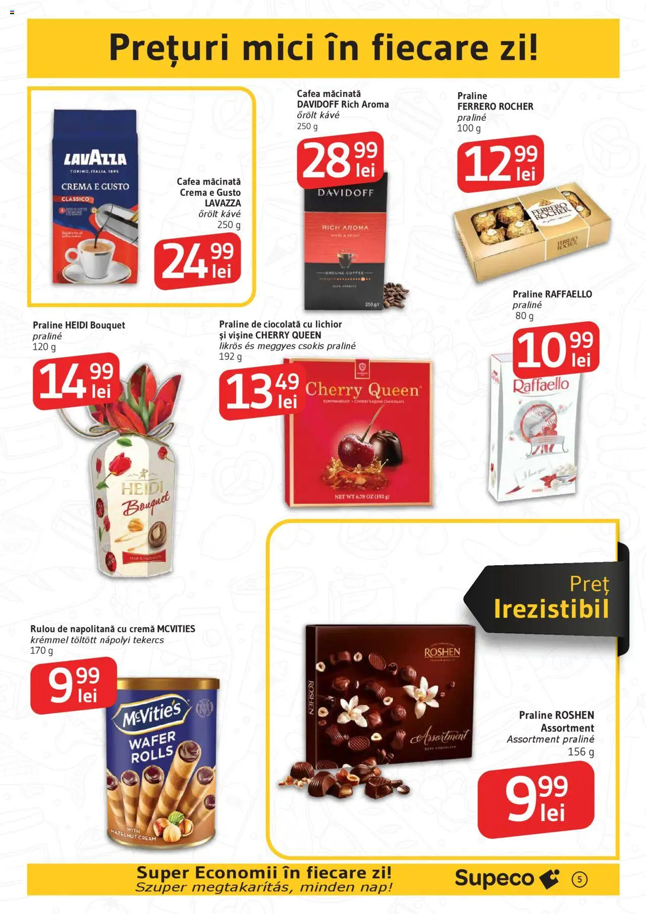 Catalog Supeco Bilingv – valabil de la 21.08.2025 | Pagină: 5 | Produse: Praline, Cremă, Cafea, Soda