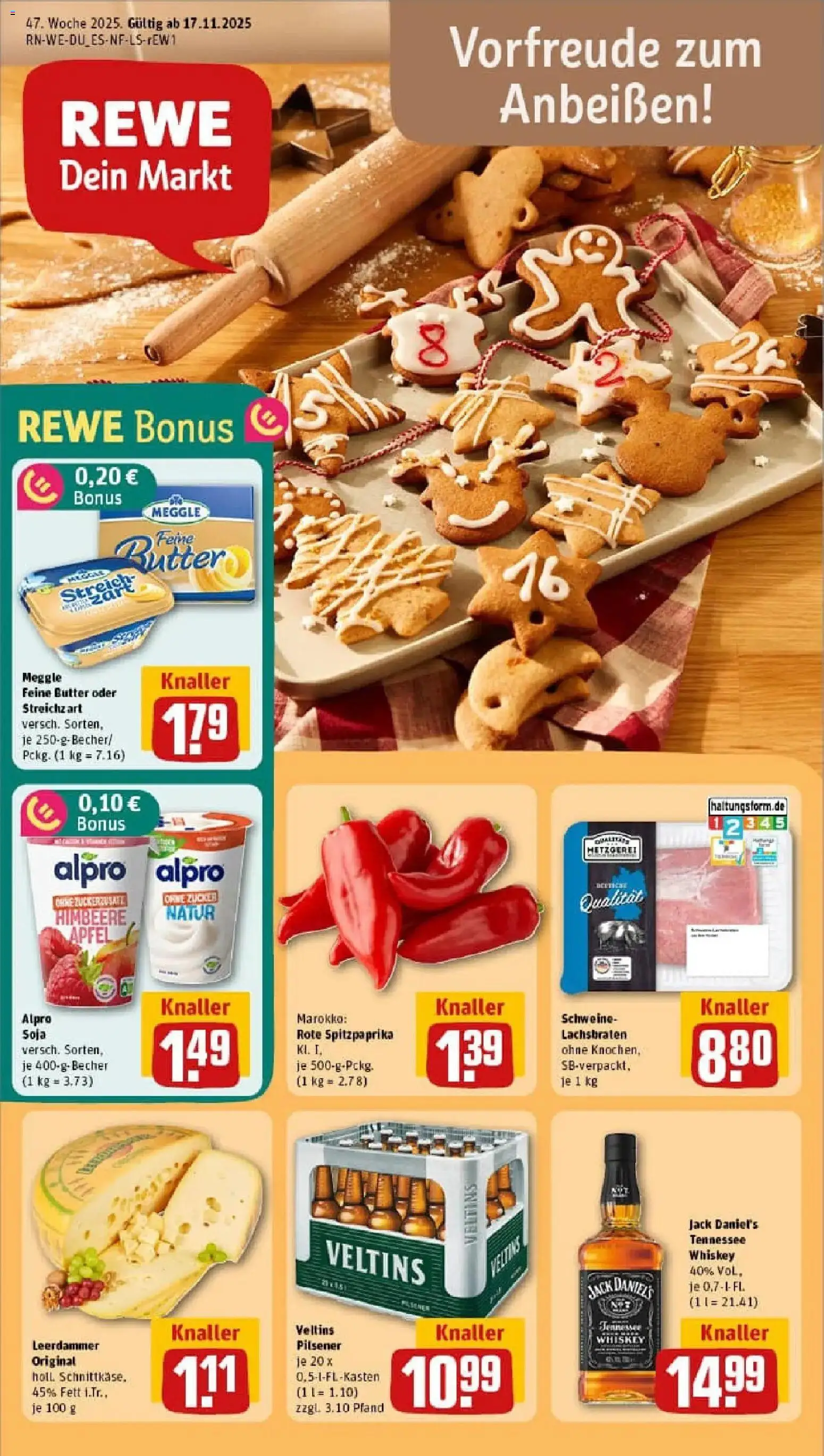 Rewe prospekt Mönchengladbach	 – gültig ab 17.11.2025 | Seite: 1 | Produkte: Butter, Alpro, Himbeere, Meggle butter