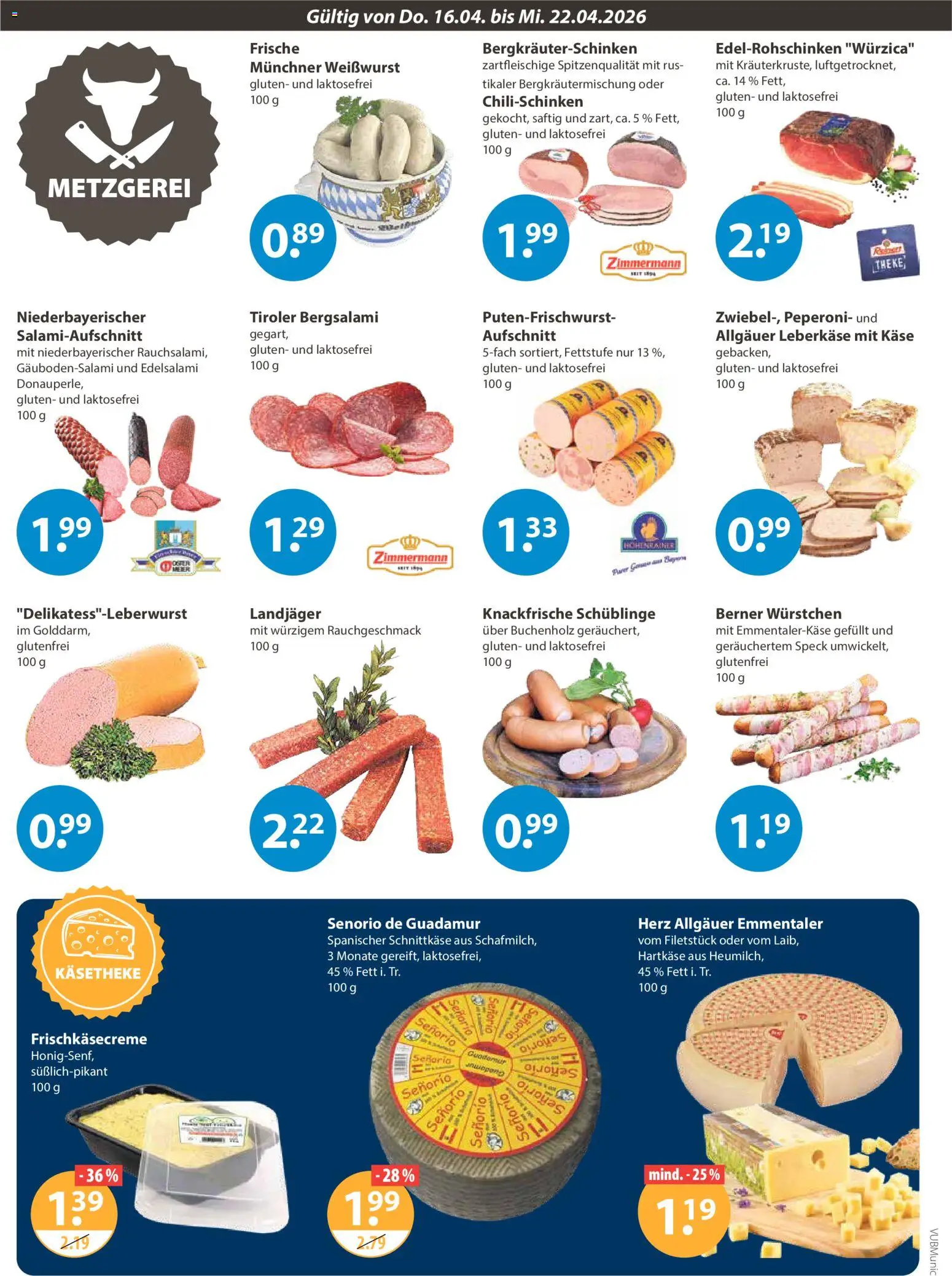 V-Markt München – gültig ab 16.04.2026 | Seite: 2 | Produkte: Käse, Theke, Weißwurst, Leberkase