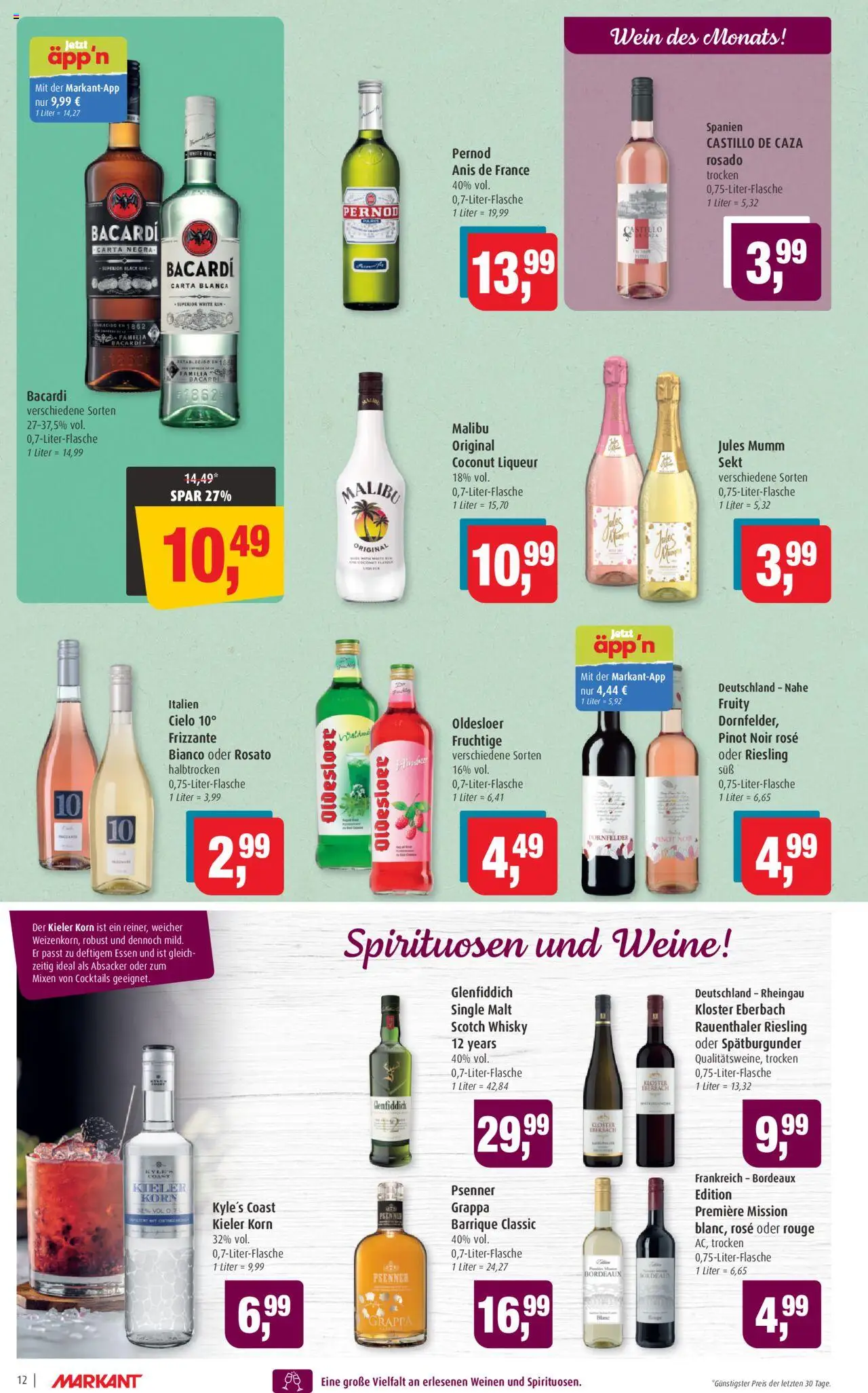 Markant Prospekt 	 - gültig ab dem 18.08.2025 | Seite: 12 | Produkte: Rum, Oldesloer, Jules mumm, Wein