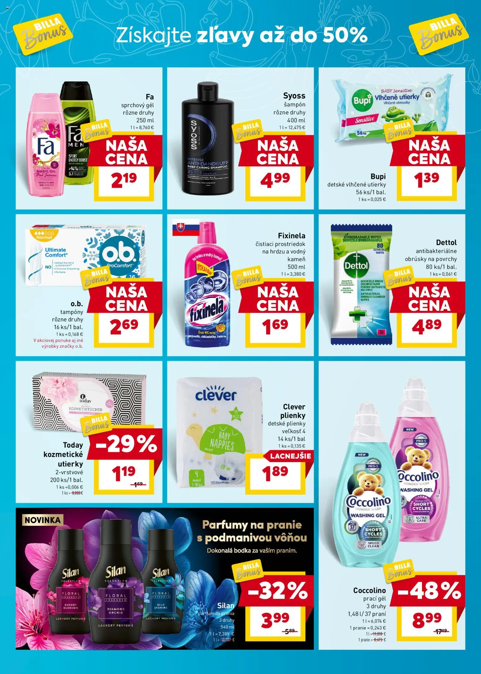 Nové Billa akcie – leták je platný od 17.12.2025 | Strana: 9 | Produkty: Silan, Šampón, Čistiaci prostriedok, Coccolino