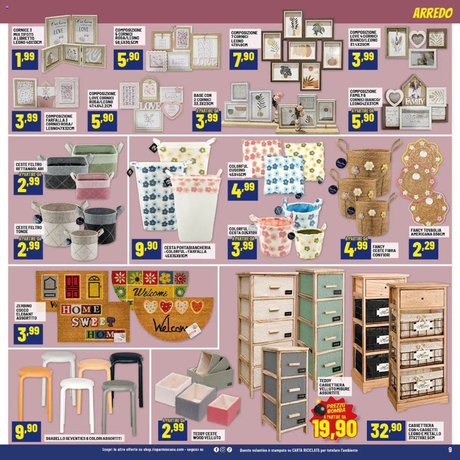 Volantino RisparmioCasa del 07.01.2026 | Pagina: 9 | Prodotti: Cocco, Cuscino, Cassettiera, Tovaglia