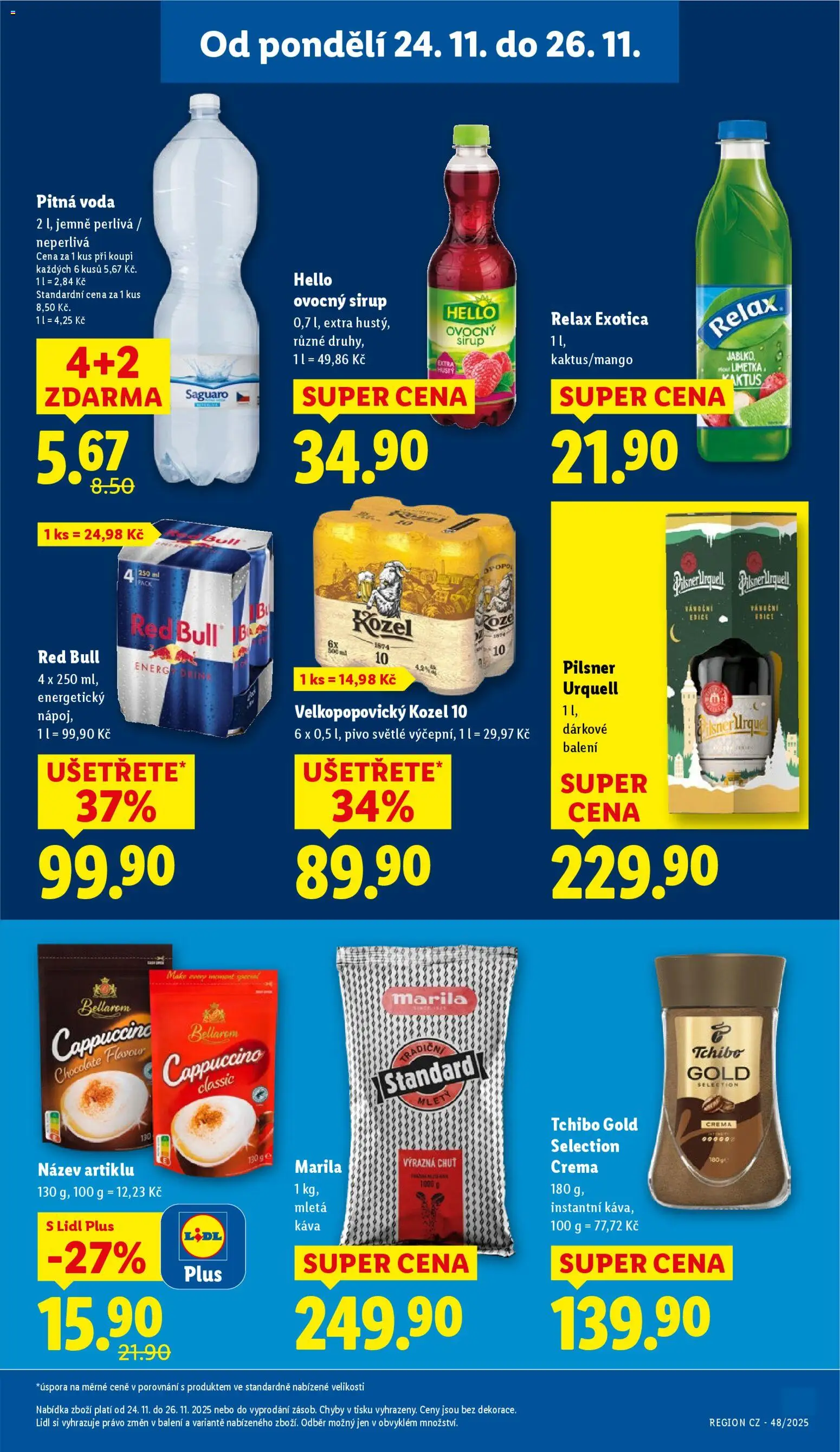 Lidl Black Friday od 24.11.2025 | Strana: 29 | Produkty: Pivo, Pilsner Urquell, Velkopopovický Kozel 10, Mletá káva