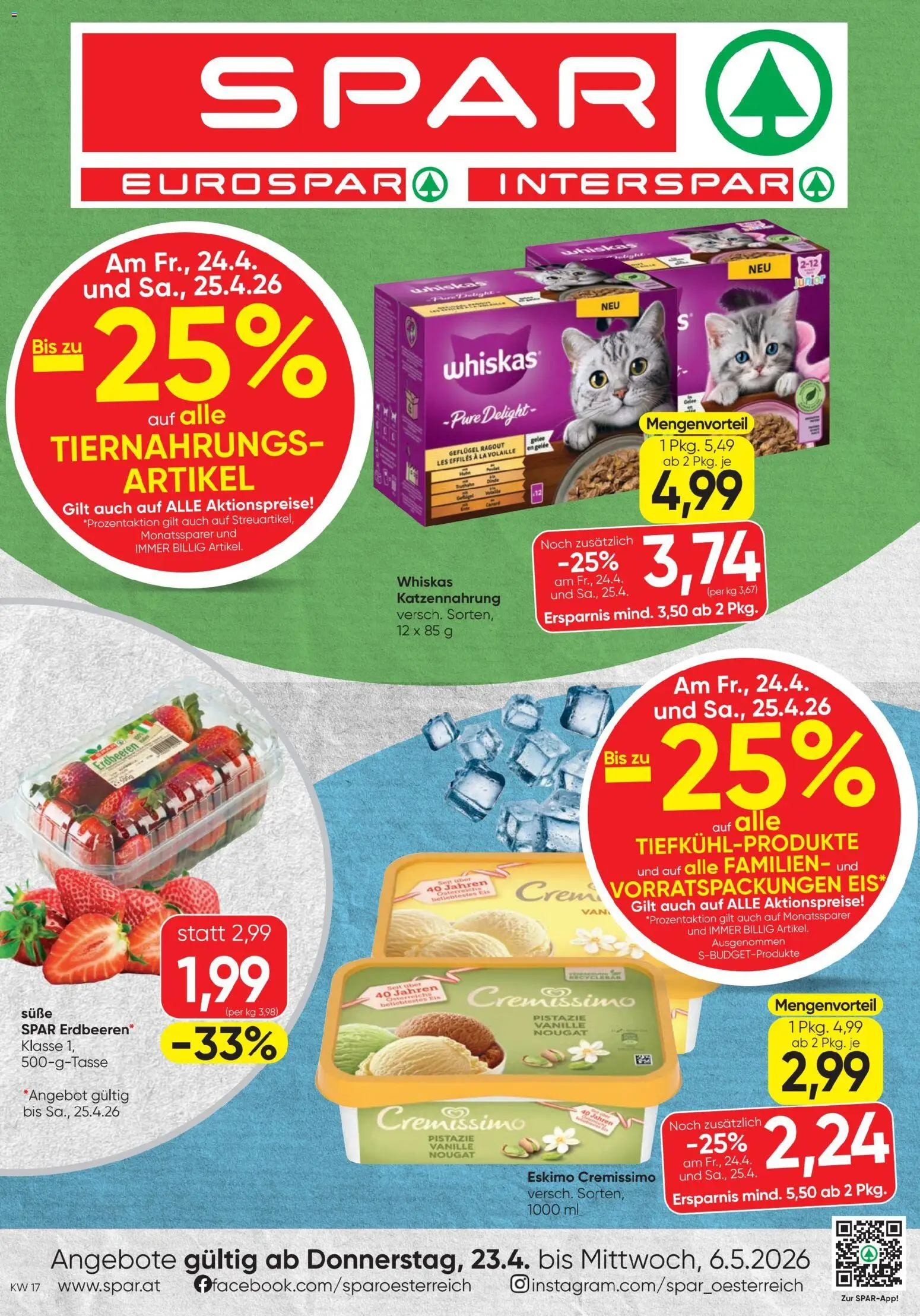 Spar - Flugblatt gültig ab 23.04.2026 | Seite: 1 | Produkte: Erdbeeren, Rizsliszt