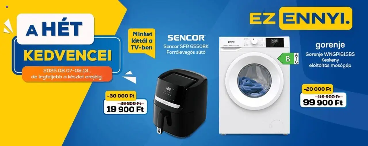 Euronics akciós ujság - amely érvényes a következő dátumtól: 07.08.2025 | Oldal: 1 | Termékek: Mosógép, Sütő, Elöltöltős mosógép