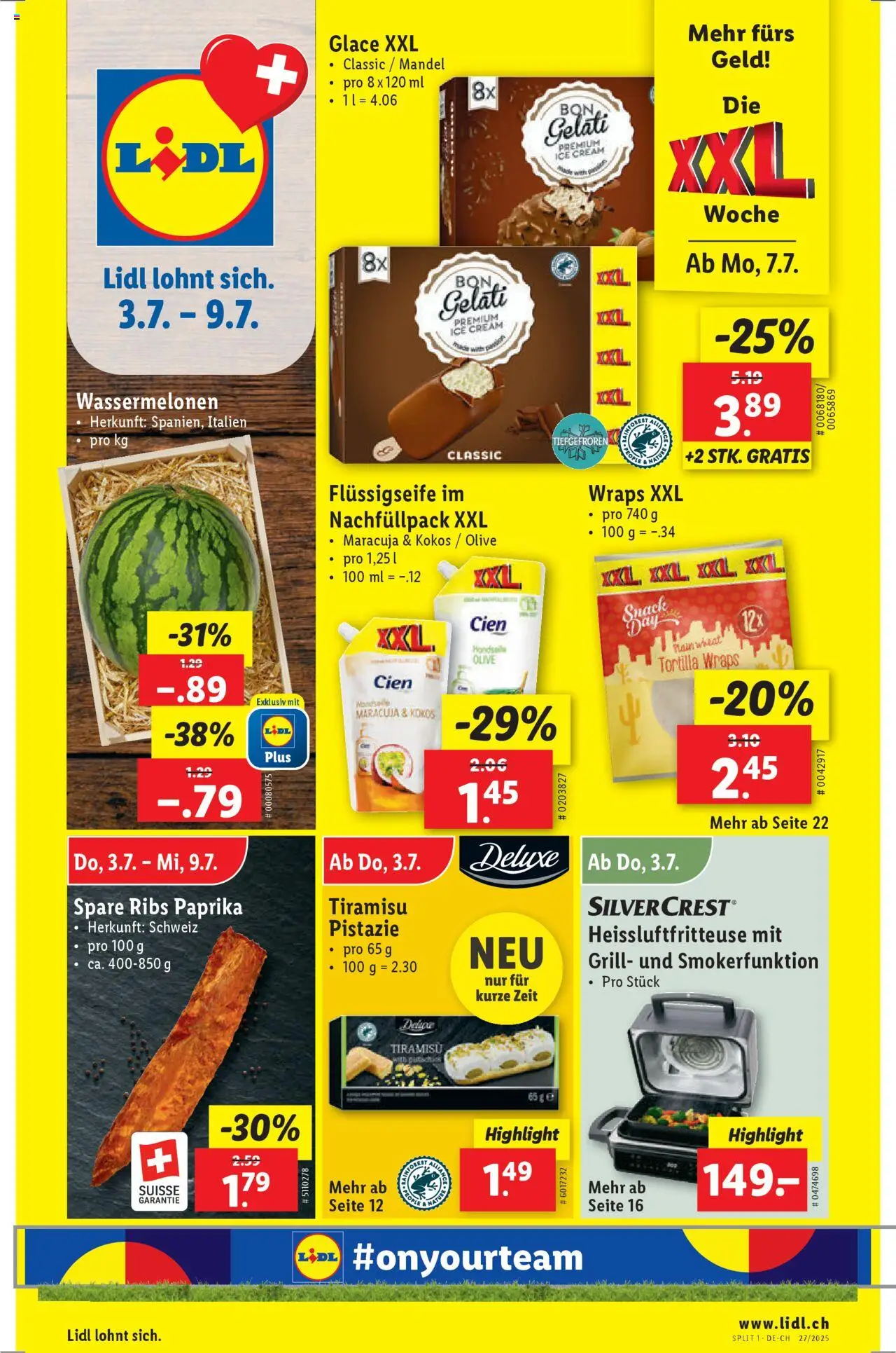 Lidl Aktionen ab 03.07.2025 | Seite: 1 | Produkte: Spare Ribs, Glace, Heißluftfritteuse, Grill