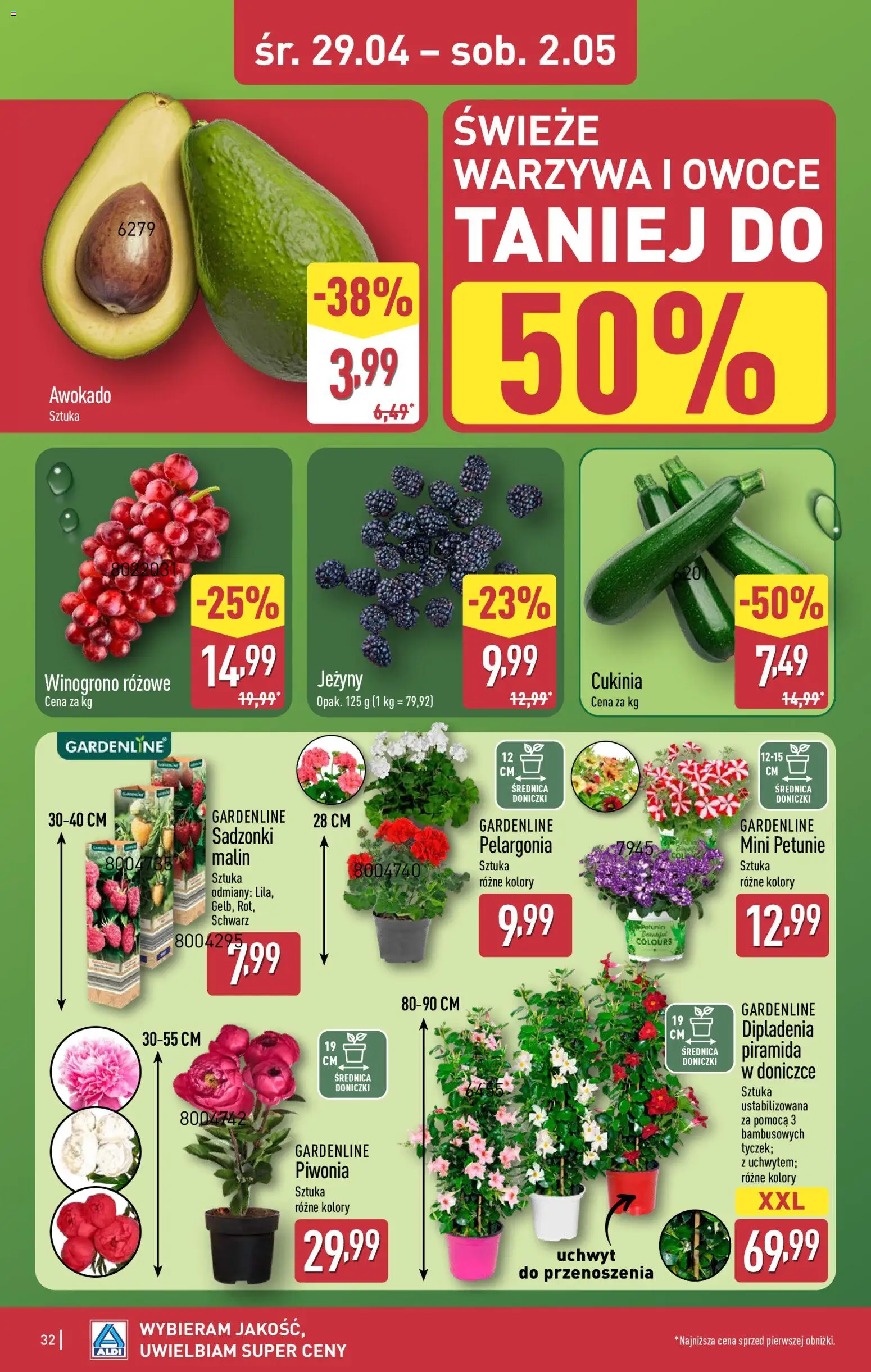 Aldi gazetka od 27.04.2026 | Strona: 32 | Produkty: Winogrono, Cukinia, Awokado, Warzywa