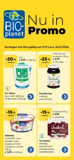 BioPlanet folder - Voorbeeld van een folder van BioPlanet, geldig van 11.02.2026 | Pagina: 1 | Producten: Mango, Bosbessen, Crème, Yoghurt