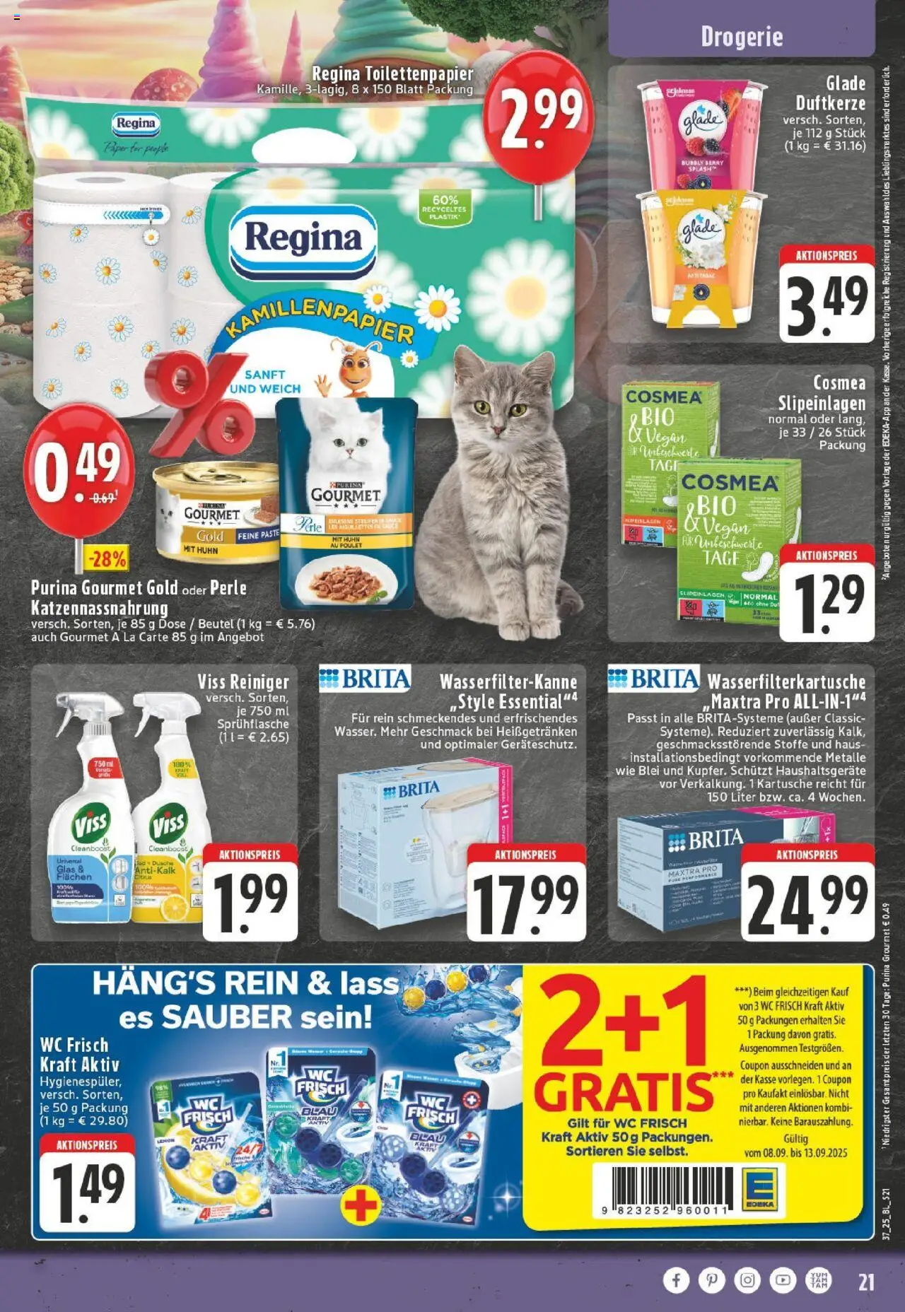 Edeka prospekt Leopoldshöhe-Asemissen	 – gültig ab 07.09.2025 | Seite: 21 | Produkte: Dusche, Wc frisch, Purina gourmet gold, Toilettenpapier