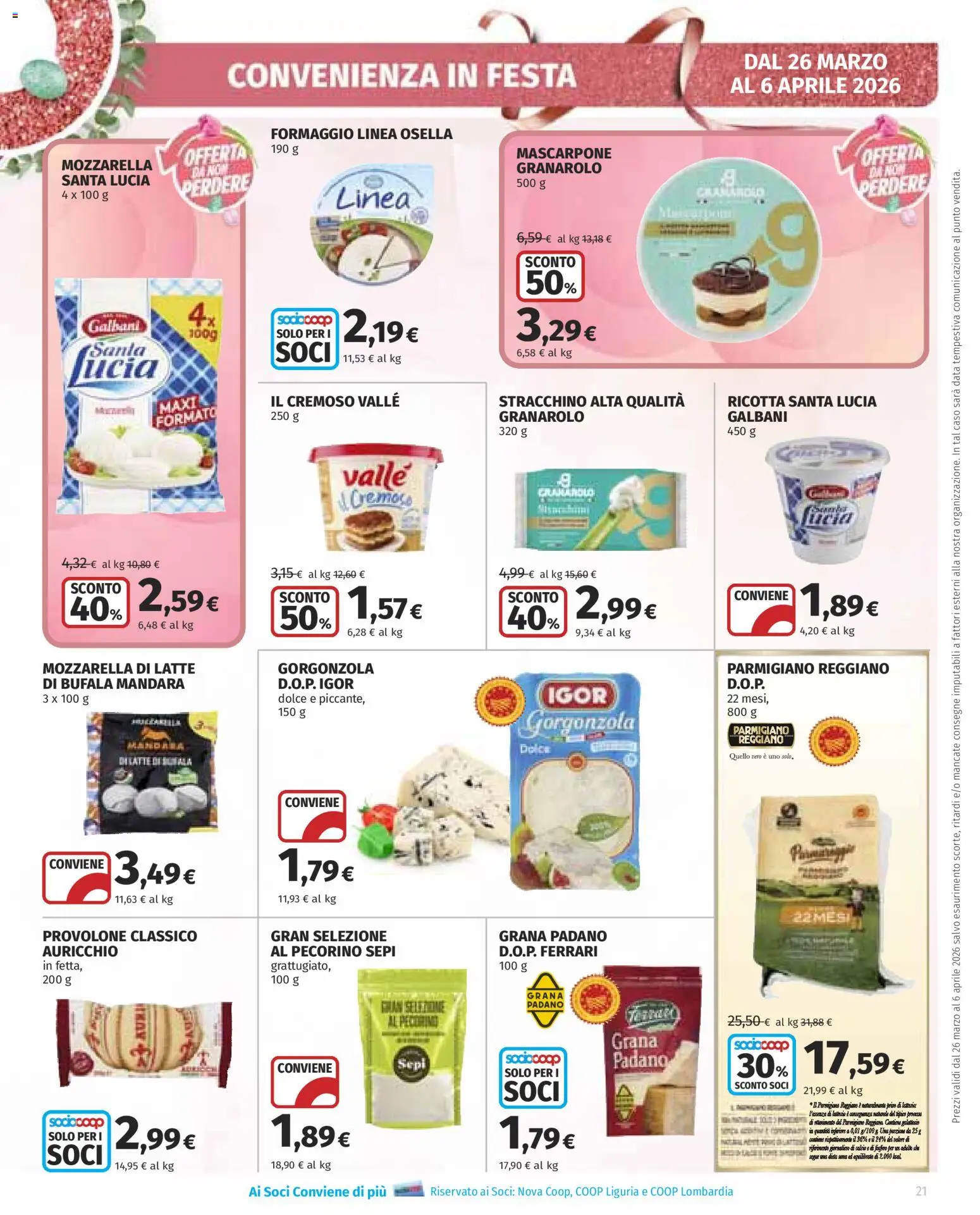 Volantino Ipercoop del 26.03.2026 | Pagina: 21 | Prodotti: Provolone, Grana Padano, Ricotta, Mascarpone