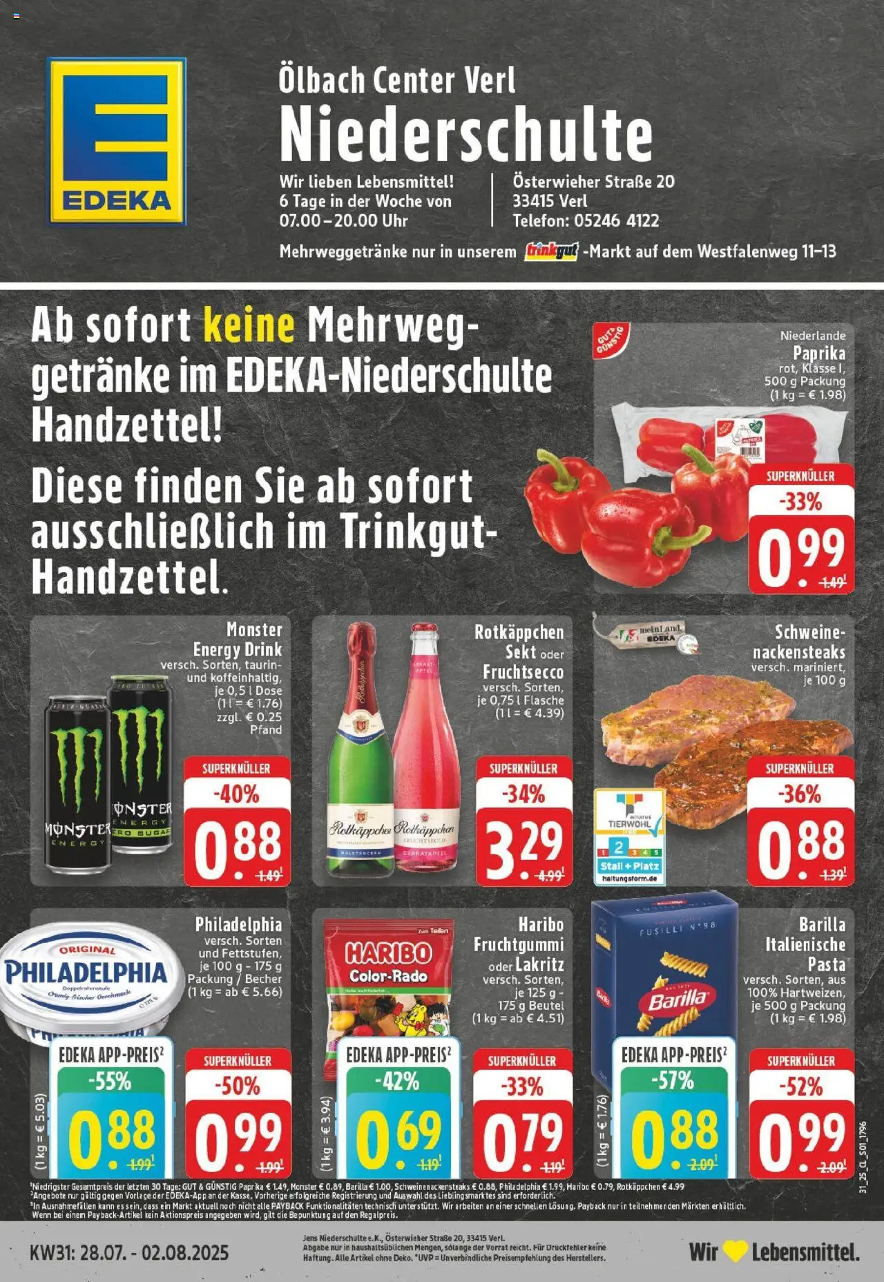 Edeka prospekt Verl	 - gültig ab dem 27.07.2025 | Seite: 1 | Produkte: Rotkappchen sekt, Granatapfel, Barilla, Rotkäppchen