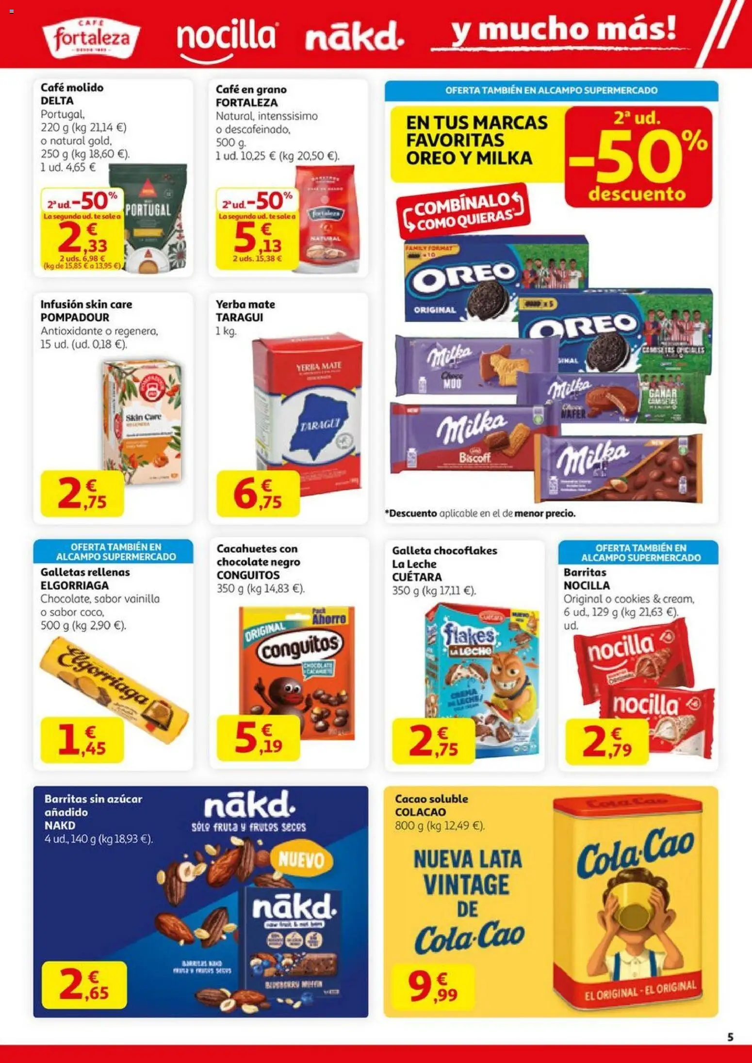 Alcampo - HP Nacional Unificado │ válido desde el 23.10.2025 | Página: 5 | Productos: Chocolate, Galletas, Café en grano, Φρυγανιές σικάλεως
