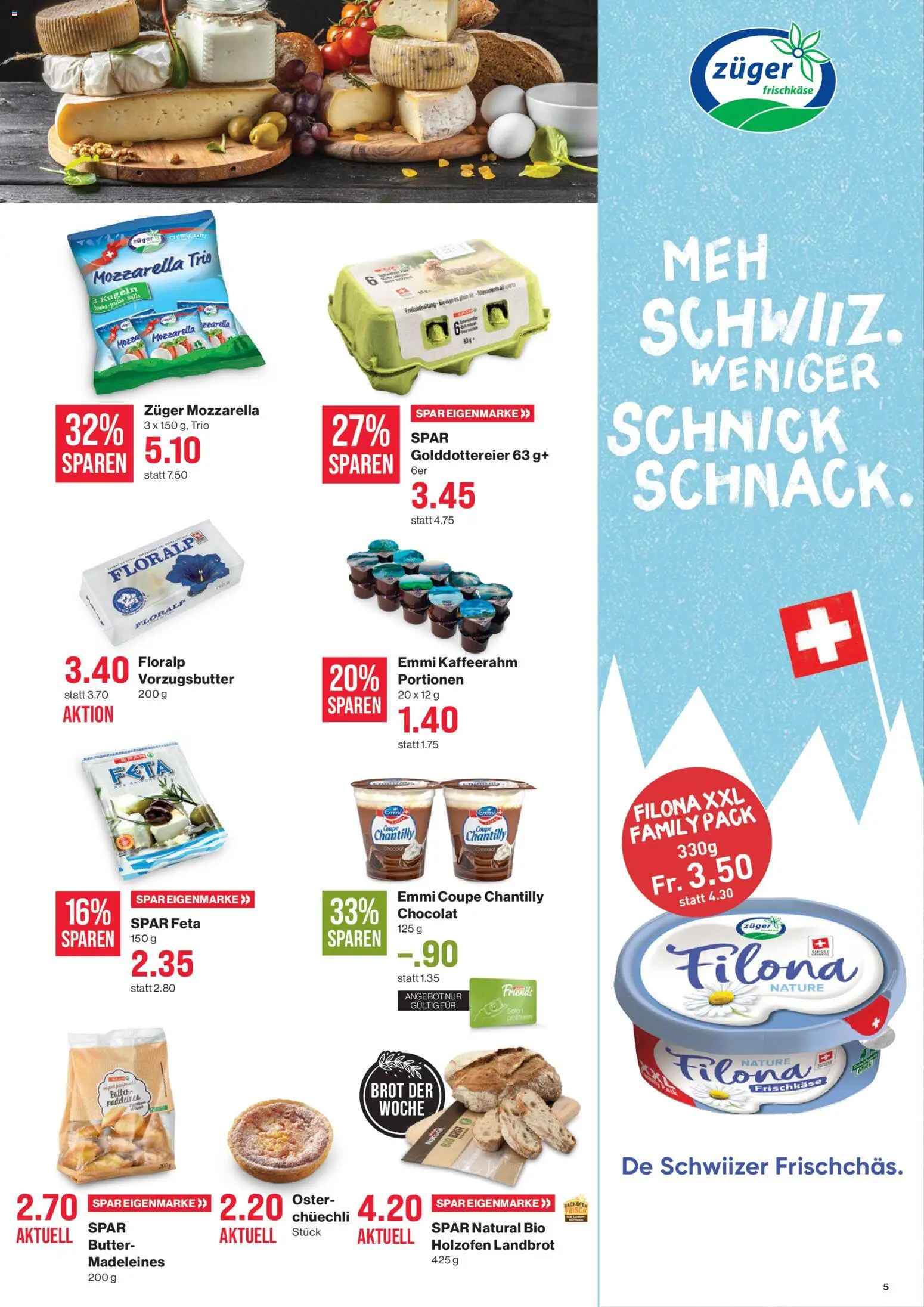 SPAR aktionen – gültig ab 01.04.2026 | Seite: 5 | Produkte: Feta, Butter, Brot, Backofen