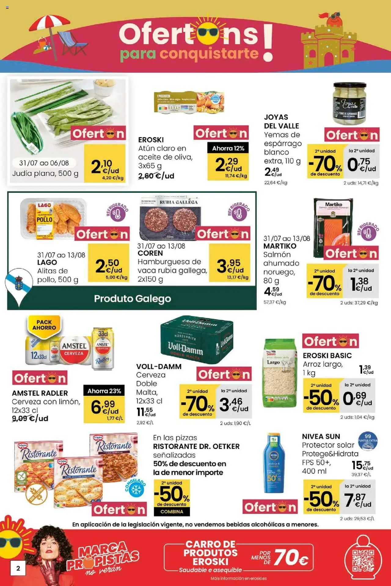 Eroski - Ofertons para conquistarte │ válido desde el 31.07.2025 | Página: 2 | Productos: Aceite, Pizza, Σοκολατούχο γάλα, Atún claro