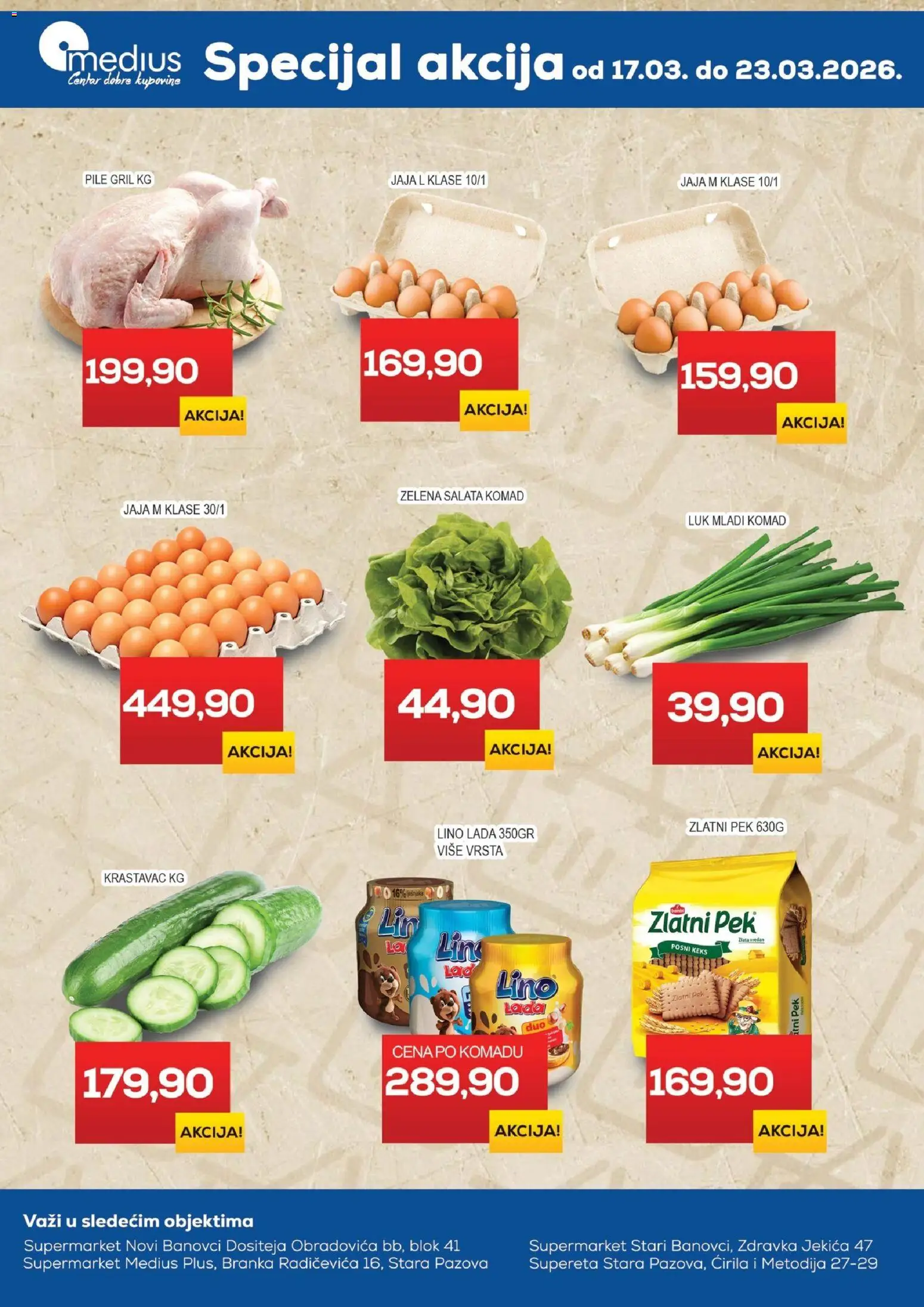 Medius katalog - važi od 17.03.2026 | Strana: 1 | Proizvode: Krastavac, Keks, Pile, Jaja