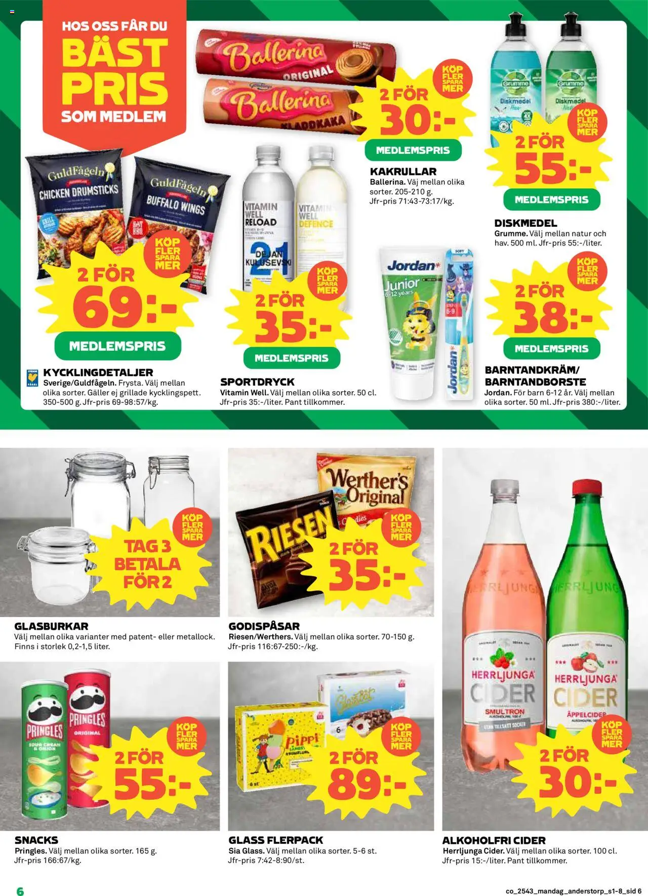 Coop reklamblad aktuell från 20.10.2025 | Sida: 6 | Produkter: Pringles, Galler, Kladdkaka, Glass