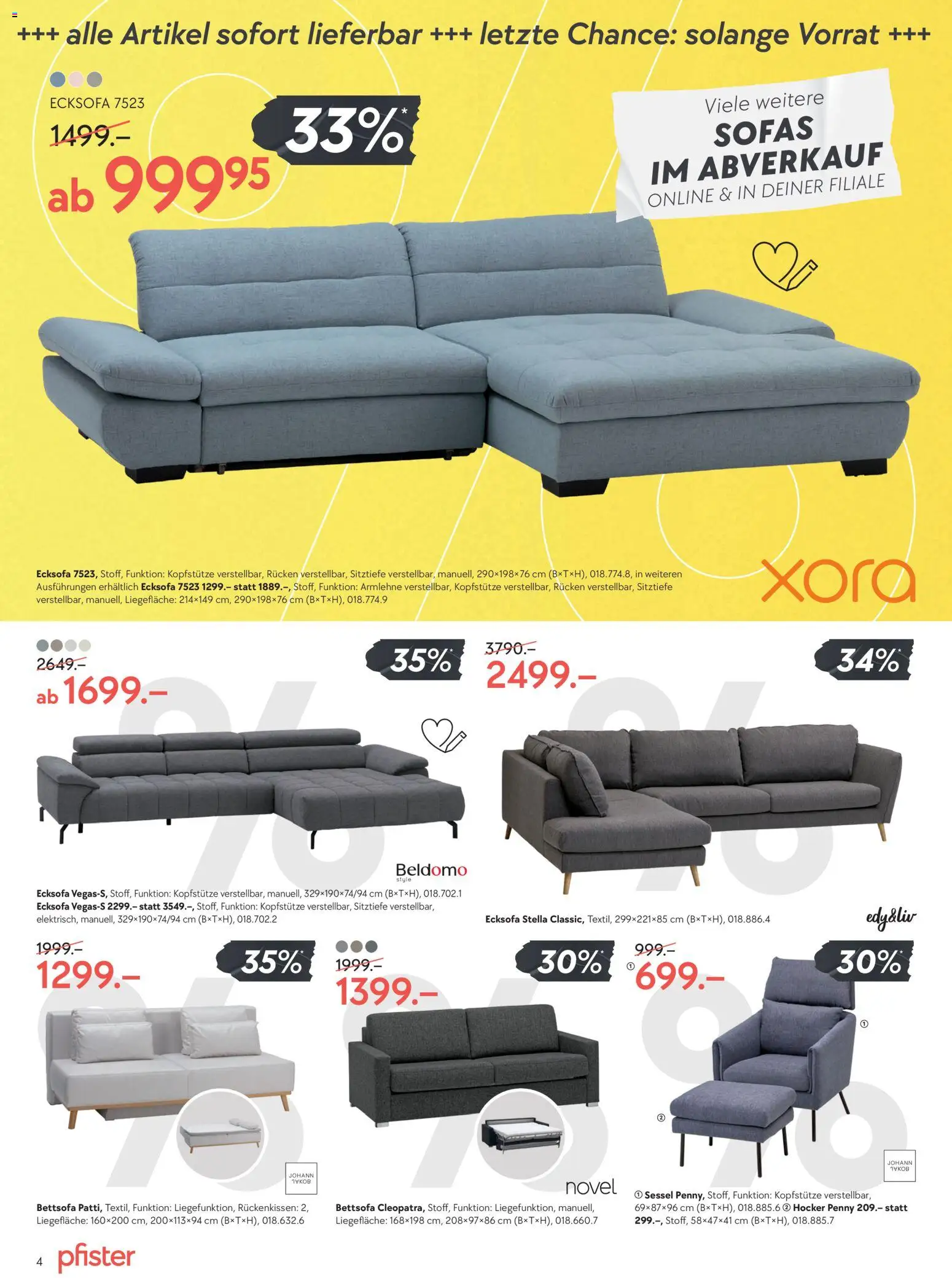 Pfister Aktionen – gültig ab 27.01.2026 | Seite: 4 | Produkte: Hocker, Sessel, Ecksofa