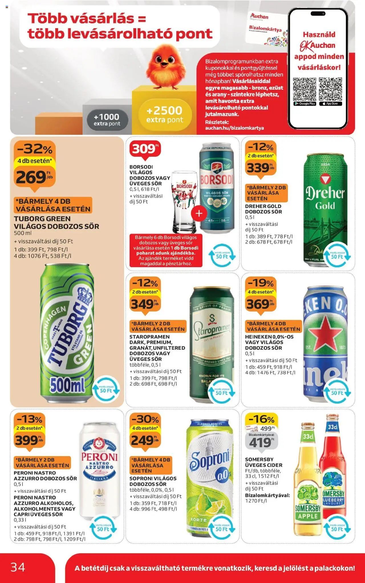 Auchan akciós ujság - amely érvényes a következő dátumtól: 04.09.2025 | Oldal: 34 | Termékek: Körte, Heineken, Cider, Sör