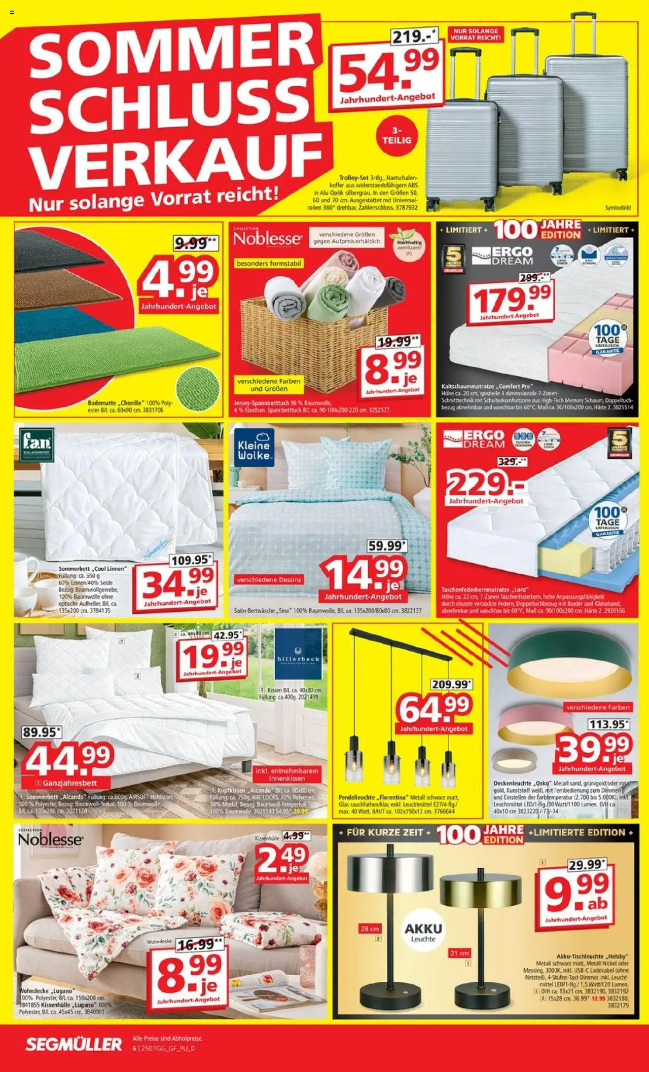 Segmüller Prospekt 	 - gültig ab dem 26.07.2025 | Seite: 6 | Produkte: Kopfkissen, Ladekabel, Koffer