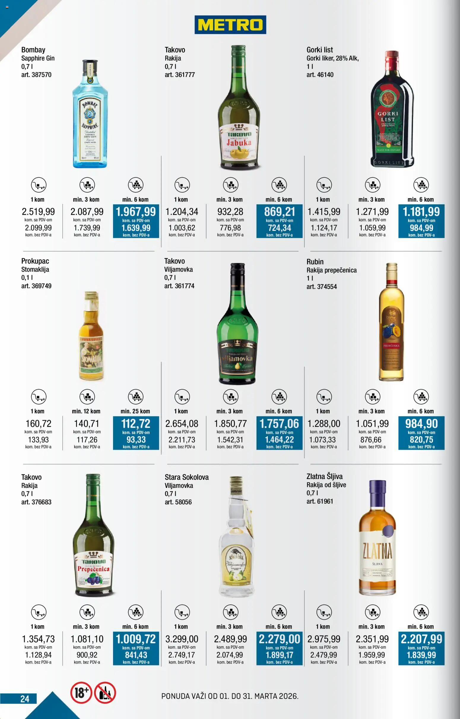 Metro katalog - važi od 01.03.2026 | Strana: 24 | Proizvode: Rakija, Šljiva, Gin