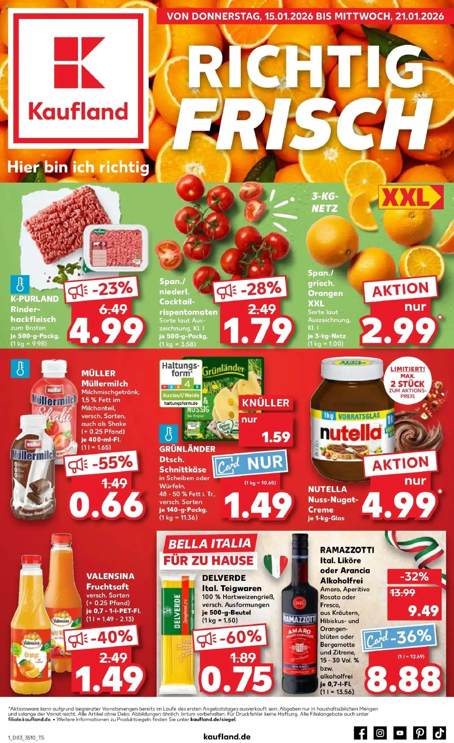 Kaufland prospekt Meißen	 – gültig ab 15.01.2026 | Seite: 1 | Produkte: Orangen, Valensina, Müllermilch, Hackfleisch