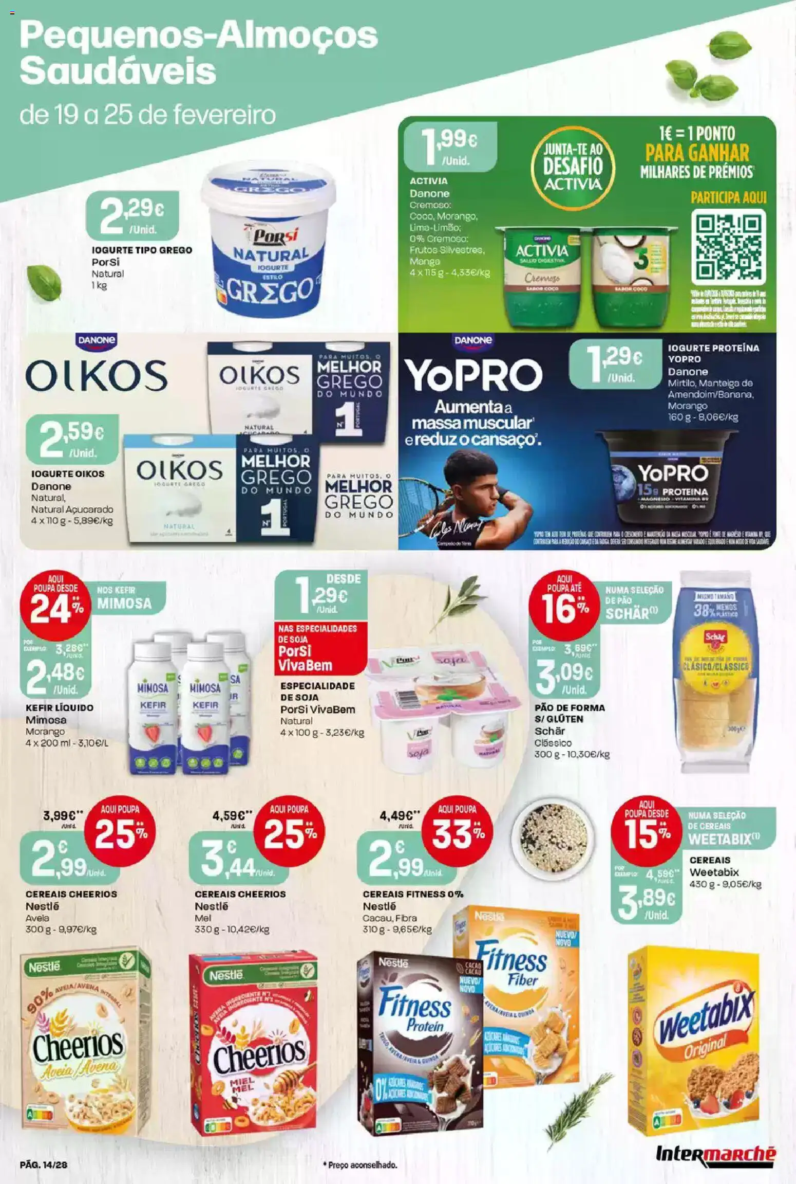 Intermarché Folheto Contact │ válido de 19.02.2026 | Página: 14 | Produtos: Weetabix, Iogurte, Massa, Proteina