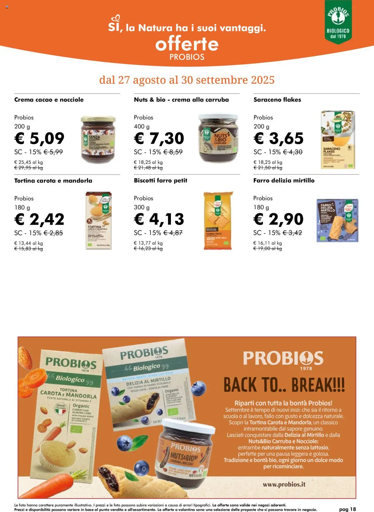 Volantino Natura Sì del 27.08.2025 | Pagina: 18 | Prodotti: Uova, Biscotti, Farina, Nocciole