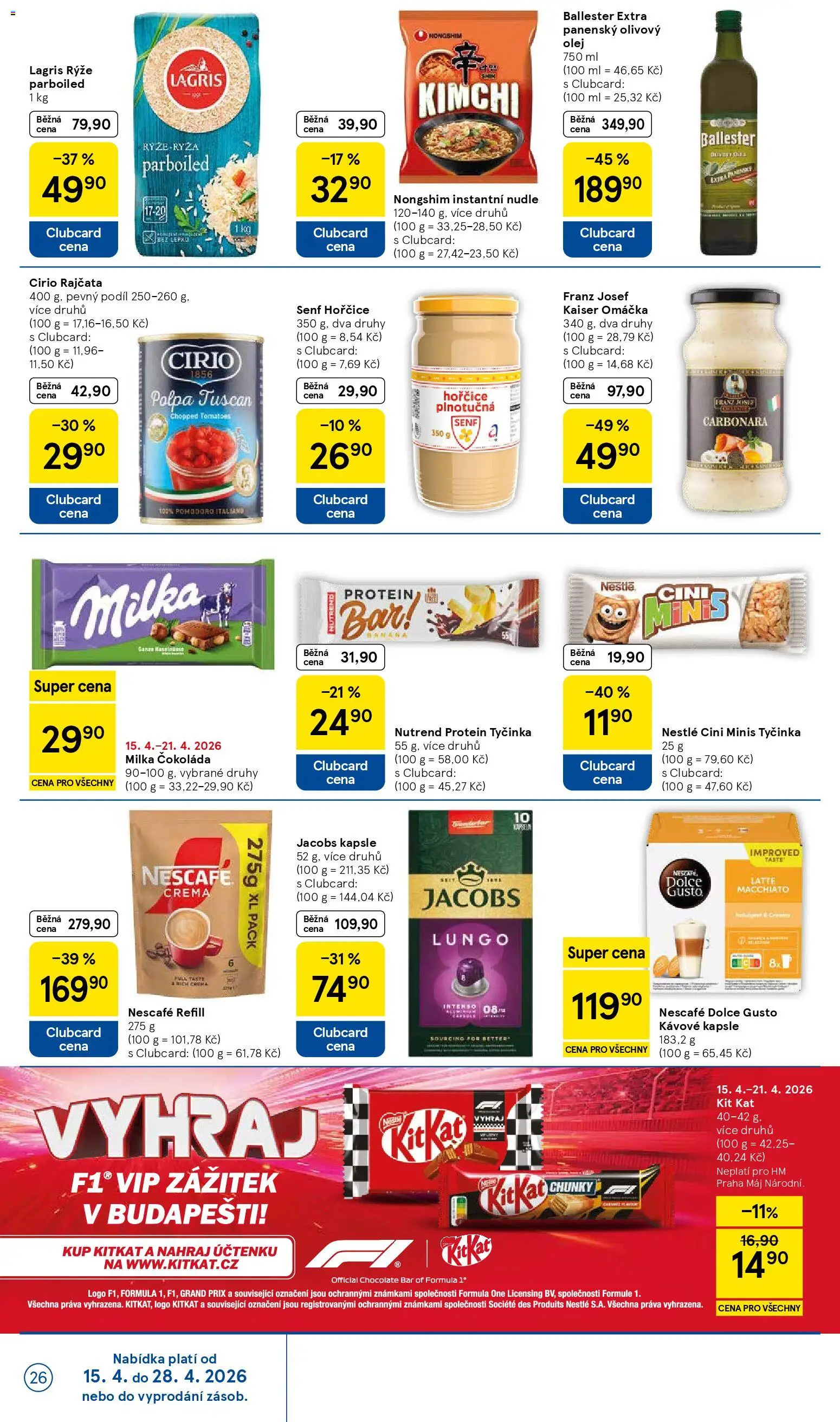 Tesco leták - Hypermarket od 15.04.2026 | Strana: 26 | Produkty: Čokoláda milka, Čokoláda, Rýže, Protein