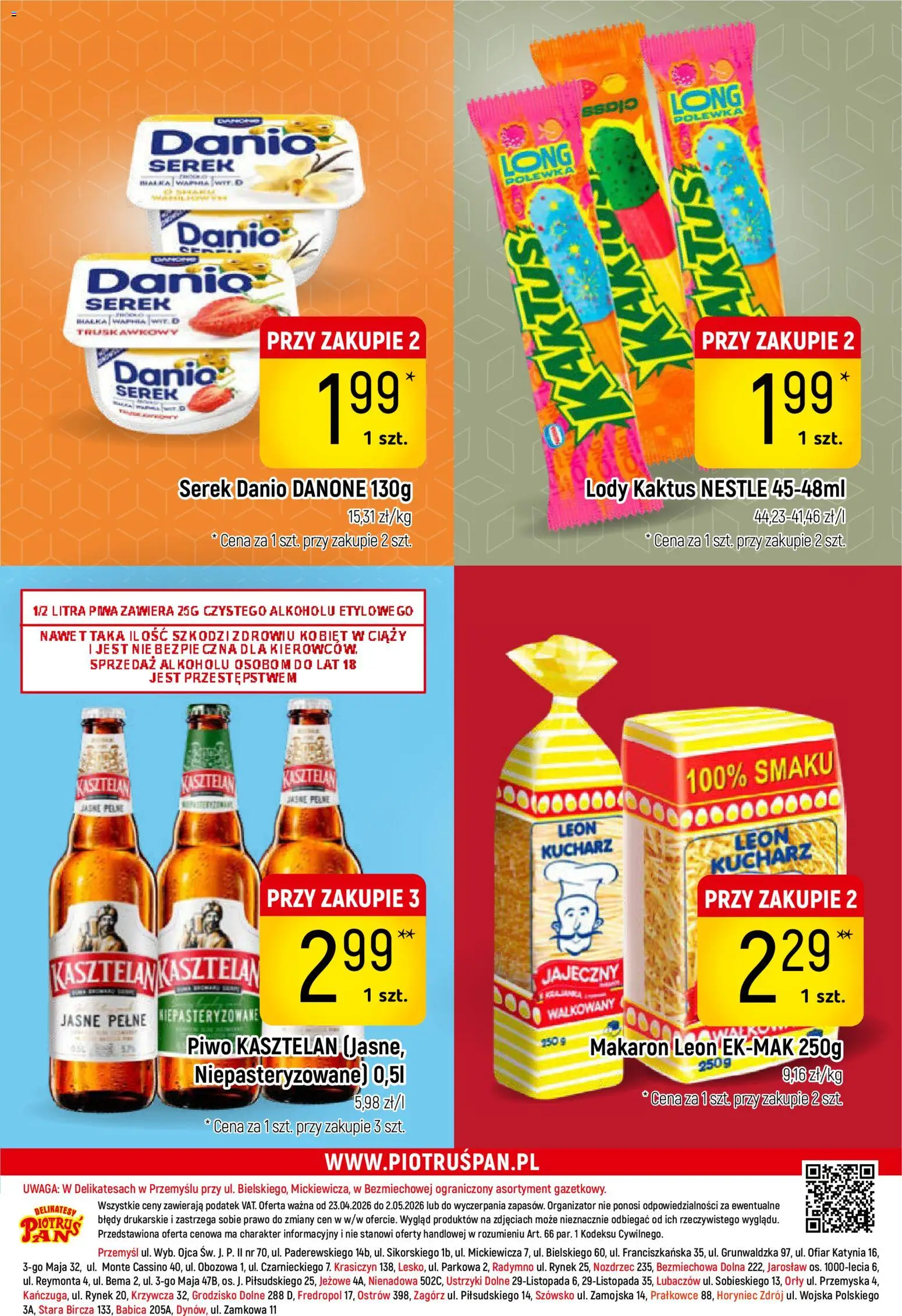 Piotruś Pan gazetka od 23.04.2026 | Strona: 28 | Produkty: Piwo, Makaron, Lody Kaktus, Lody