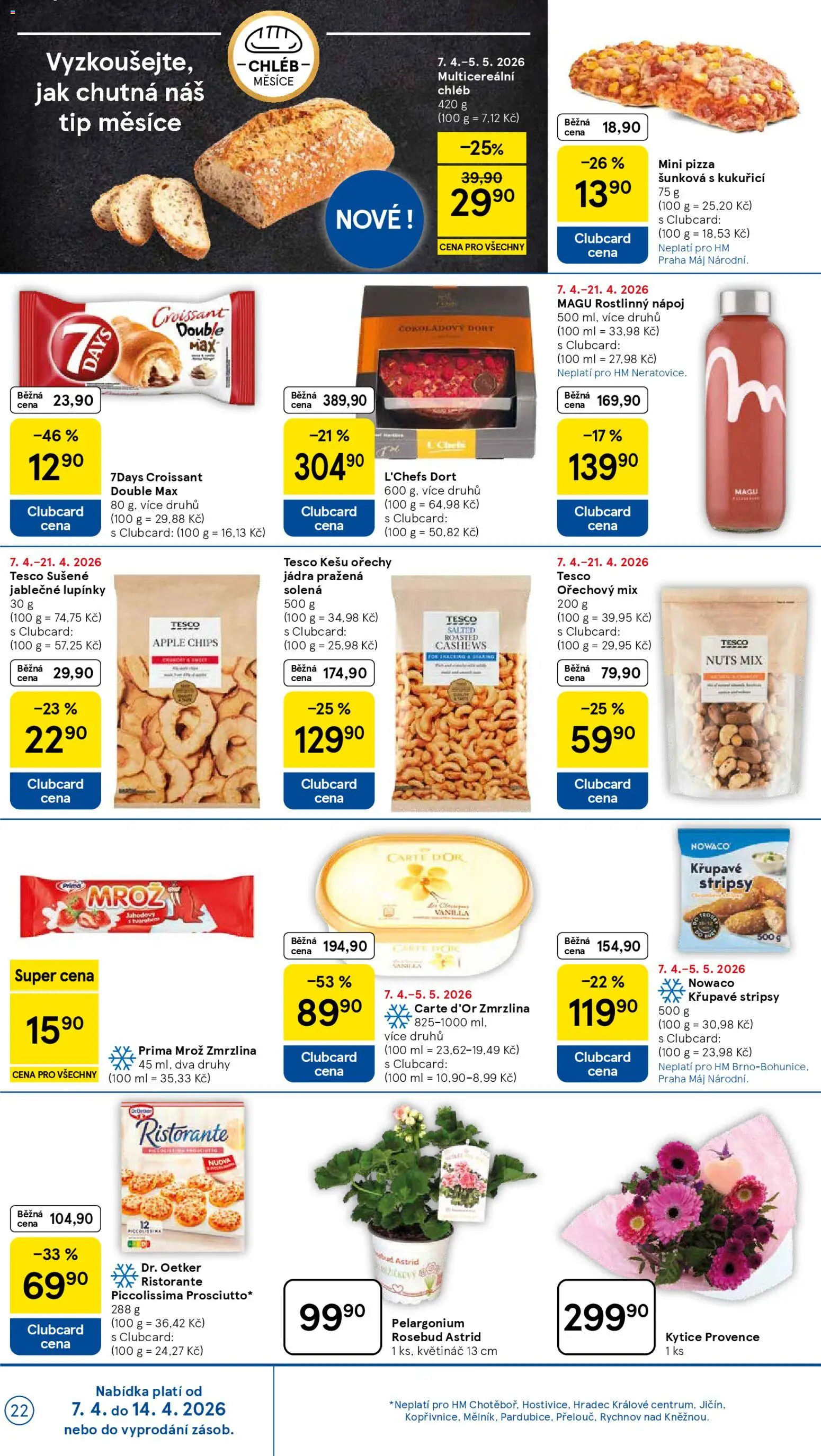 Tesco leták - Hypermarket od 07.04.2026 | Strana: 22 | Produkty: Carte D'Or zmrzlina, Chléb, Pizza, Ořechy