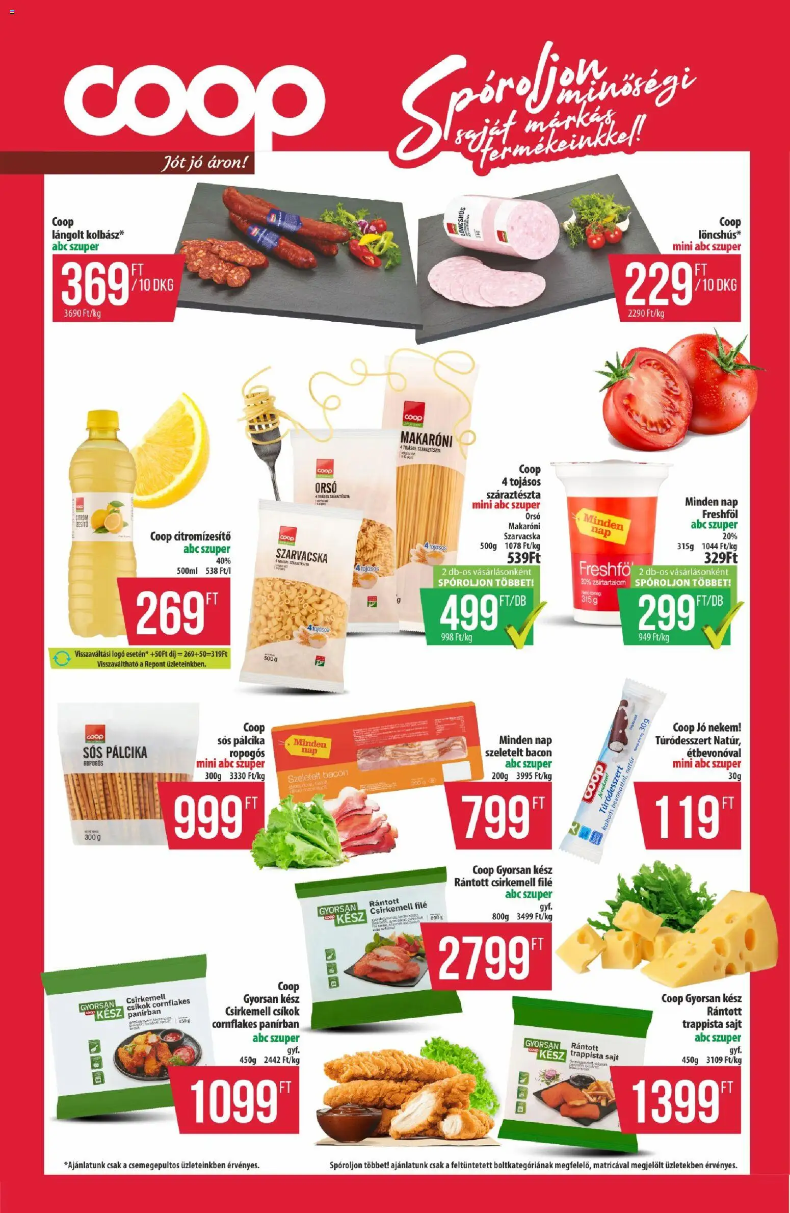 COOP akciós ujság - amely érvényes a következő dátumtól: 23.04.2026 | Oldal: 9 | Termékek: Szeletelt bacon, Bacon, Száraztészta, Csirkemell