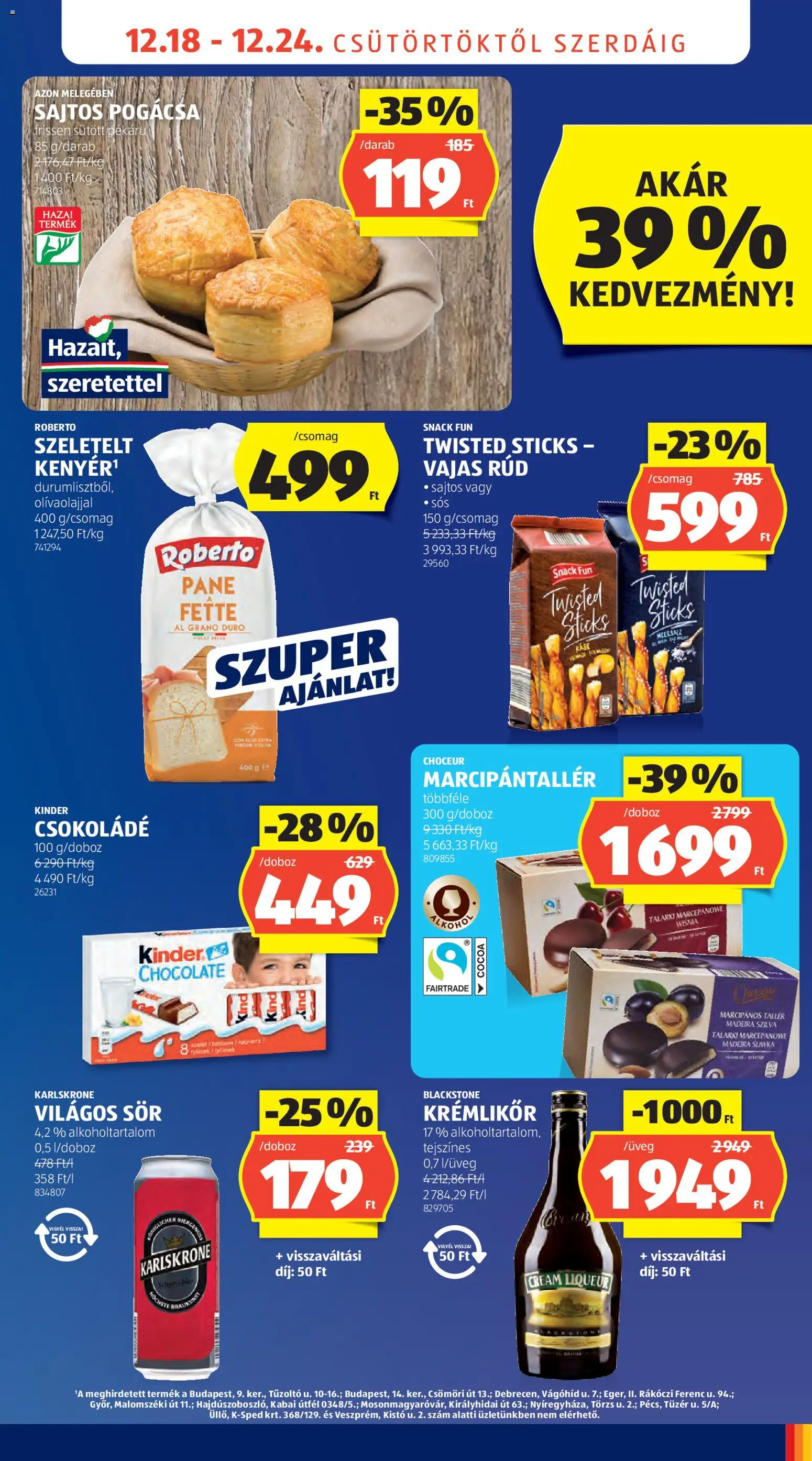 Aldi akciós ujság - amely érvényes a következő dátumtól: 18.12.2025 | Oldal: 15 | Termékek: Krémlikőr, Csokoládé, Sör, Pogácsa